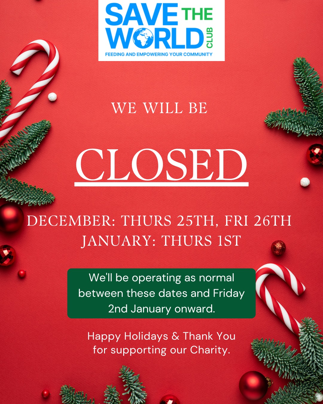 Reminder‼ We will be closed on Christmas day, Boxing day and New Years day for a well deserved break for the team 😴 so please bear that in mind when planning your visits.
Apologies any inconvenience.
Have a wonderful day from the STWC team!
#kingstonuponthames #kingston #surbiton #tolworth #newmalden #chessington #environment #environmental #charityshop #Reuse #Repair #Upcycle #PreLoved #Retro #Vintage #TemporaryClosure