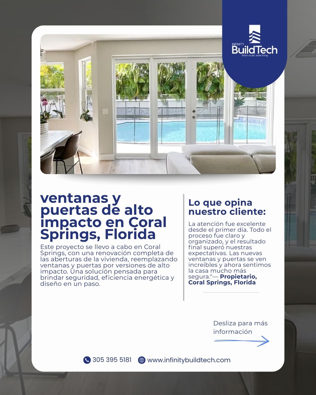 Tu espacio también merece esta transformación.
Cada proyecto que realizamos demuestra lo mismo: seguridad, estética y tranquilidad pueden ir de la mano.
Cuando estés listo para dar el siguiente paso, nosotros estamos listos para hacerlo realidad.
#miamidade #impactwindows #miami #miamirealestate