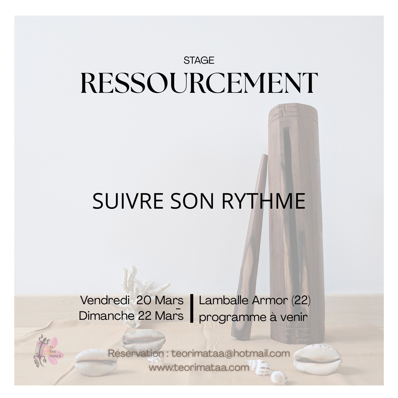 Et si, pour une fois, tu écoutais vraiment ton rythme ?
Celui qui apaise, qui nourrit, qui fait grandir…
Je suis heureuse de t’annoncer un nouveau stage de ressourcement, en lien avec la culture polynésienne, autour d’un thème essentiel :
le rythme 💓
Suivre son rythme.
Pendant ces deux jours, je t’invite à :
🌿 prendre conscience et écouter ton rythme intérieur
🌿 à l’accueillir et le respecter
🌿 explorer le rythme à travers les percussions polynésiennes et autres ateliers
🌿 créer et t’exprimer à ton rythme
🌿 t’accorder aux rythmes du printemps et du vivant
« La nature ne se presse pas, pourtant tout est accompli. »
Lao Tseu
📅 Dates : du 20 au 22 mars 2025
📍 Lieu : Lamballe - lieu exact à venir (Côtes-d’Armor – 22)
Si cet appel résonne en toi, je t'invite à patienter encore un peu...
les informations détaillées (programme, intervenants, etc.) et les inscriptions arrivent très bientôt.
✨ Suivre son rythme… et s’y sentir bien.
#suivresonrythme
#stagebienêtre
#ressourcement
##rythmeintérieur
#printemps
##culturepolynésienne
#tempspoursoi
#Lamballe #saintbrieuc