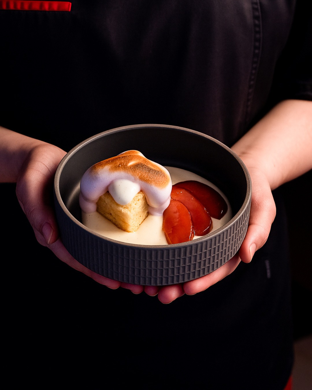 Proof that peach and vanilla were meant to be.
Castella base, meringue crown, ice cream to finish.
Available at Reif Dubai Hills.