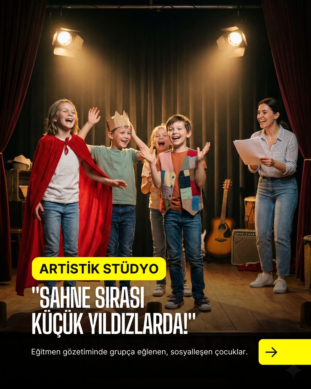 🎭 Sahne Sırası Şimdi Küçük Yıldızlarda!
Çocuğunuzun özgüvenini sahneyle taçlandırın! 🎭 Artistik Stüdyo’da çocuk tiyatro eğitimleri sadece oyunculuk değil; kendini ifade etme, akıcı konuşma ve takım çalışması becerisi kazandırır. Uzman eğitmenlerimizle tanışmanız ve stüdyomuzu görmeniz için İLK DERS ÜCRETSİZ! Formu doldurun, küçük yıldızımızın yerini ayırtalım. 👇
Ücretsiz Deneme Dersi Randevusu Alın. ✨
#ÇocukTiyatrosu #YaratıcıDrama #DramaEğitimi #TiyatroKursu #ÖzgüvenGelişimi #ÇocukGelişimi #SanatEğitimi #KüçükYıldızlar #SahneSanatları