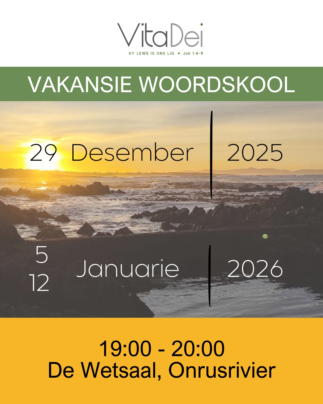 *NB* Hersiende datums vir die VAKANSIE WOORDSKOOL!
📯 GEEN Woordskool Maandag, 22 Desember 2025.
