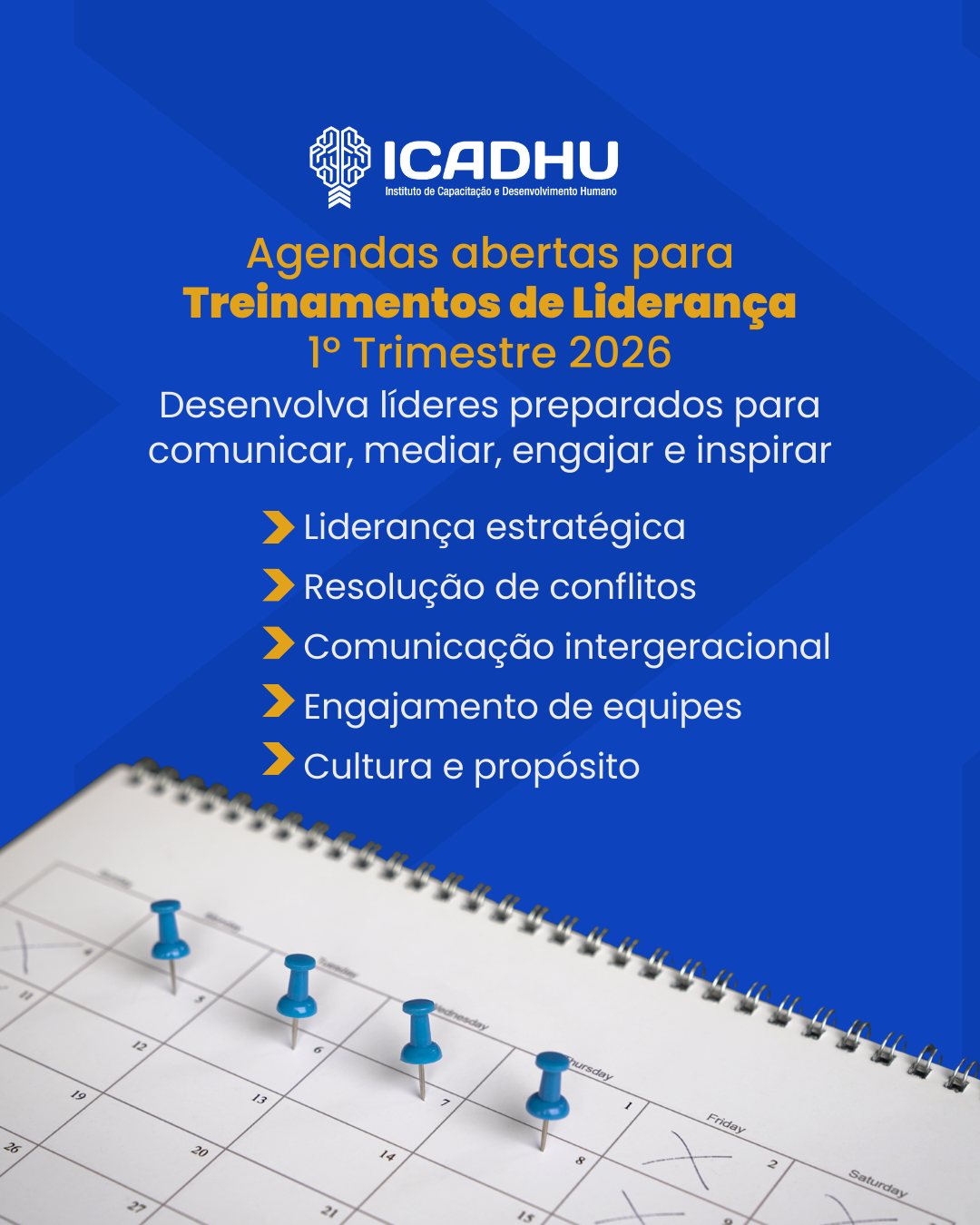 👥💼 Sua empresa já está planejando o desenvolvimento dos líderes para 2026?
Começar o ano fortalecendo quem conduz pessoas é a melhor estratégia para ter equipes mais maduras, produtivas e alinhadas.
O ICADHU oferece treinamentos completos para:
✔️ Liderança estratégica
✔️ Gestão e mediação de conflitos
✔️ Comunicação entre gerações
✔️ Engajamento e clima
📅 As agendas para janeiro, fevereiro e março já estão abertas.
Quer preparar seus líderes para um 2026 mais humano e eficiente?
Chame o ICADHU.
#Liderança #TreinamentoCorporativo #DesenvolvimentoDeLíderes #RH #ICADHU