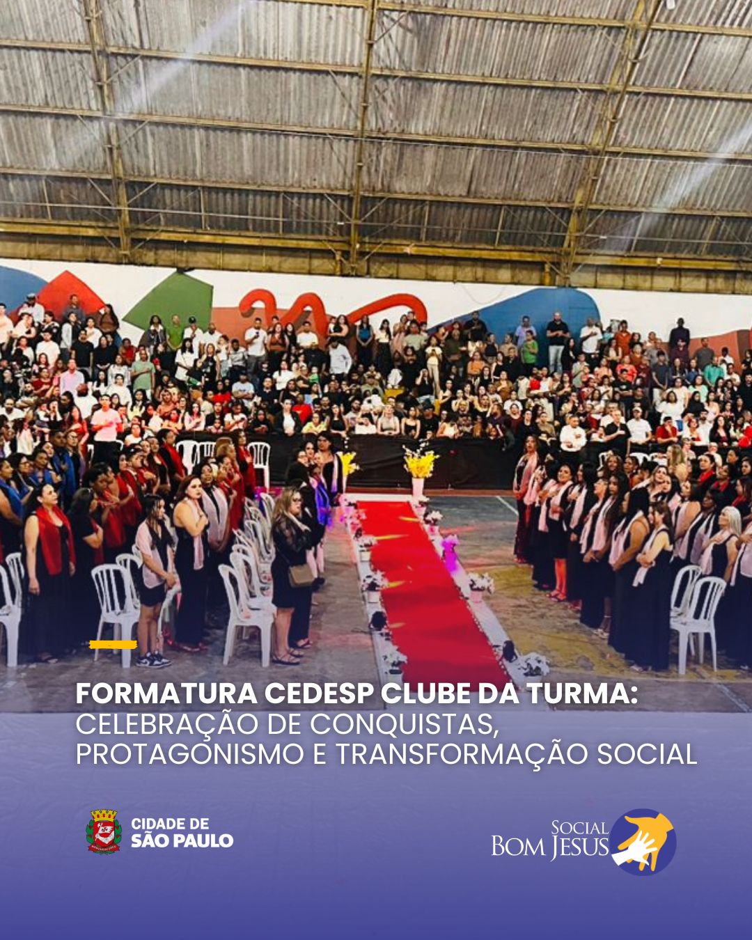 No ultimo fim de semana, foi momento de celebrar os formando do 2º semestre de 2025, do CEDESP Clube da Turma. A formatura contou com mais de 180 alunos e alunas dos cursos de Confeitaria, Cuidador de Idosos e Manicure.
A cerimônia marcou o encerramento de um ciclo formativo que promoveu protagonismo, competências profissionais e autonomia social, integrando aprendizado técnico, convivência, cidadania e preparação para o mundo do trabalho.
Foi uma noite de celebração, reconhecimento e pertencimento, reunindo formandos, familiares, equipe técnica e parceiros, reafirmando nosso compromisso com a transformação social por meio da educação, do cuidado e da promoção de direitos.
💛 Parabéns a todos os formandos que seguem agora com novas oportunidades e histórias para construir!
#CEDESP #Formatura #cursoprofissionalzante #inclusaosocial