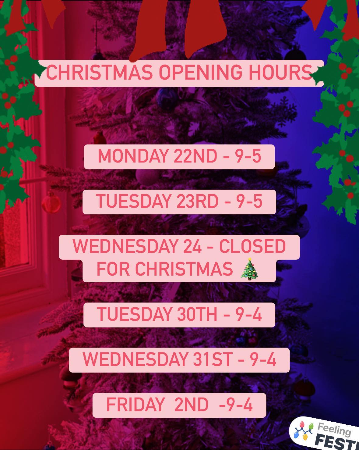 Christmas opening hours,