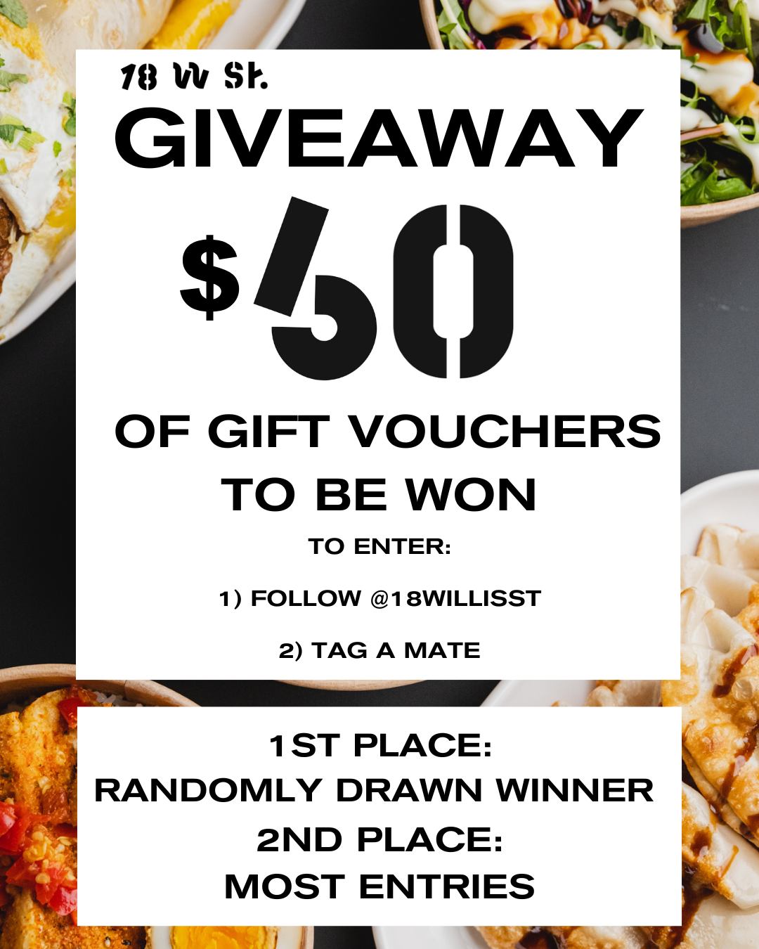 GIVEAWAY TIME 🚨
We’re giving away $60 of 18 Willis St gift vouchers – and you could be one of the lucky winners!
To enter:
1. Like this post�
2. Follow @18willisst�
3. Tag a mate you’d take out for lunch at 18 Willis St.�
1 comment = 1 entry��
🥇 1st Place - $40 – Randomly drawn winner�
🥈 2nd Place - $10 – Top commenters on IG and FB
Winner drawn on Friday 23rd of January.
Disclaimer: This promotion is no way sponsored, endorsed, administered by or associated with Facebook (or Instagram). All giveaways will be run by the official page @18willisst, please be wary of spam accounts impersonating the page and asking for personal information.
Winner will be messaged from our official account @18willisst, Please be wary of spam accounts.�
#18WillisSt #WellingtonNZ #Giveaway #WellingtonEats #TagAMate