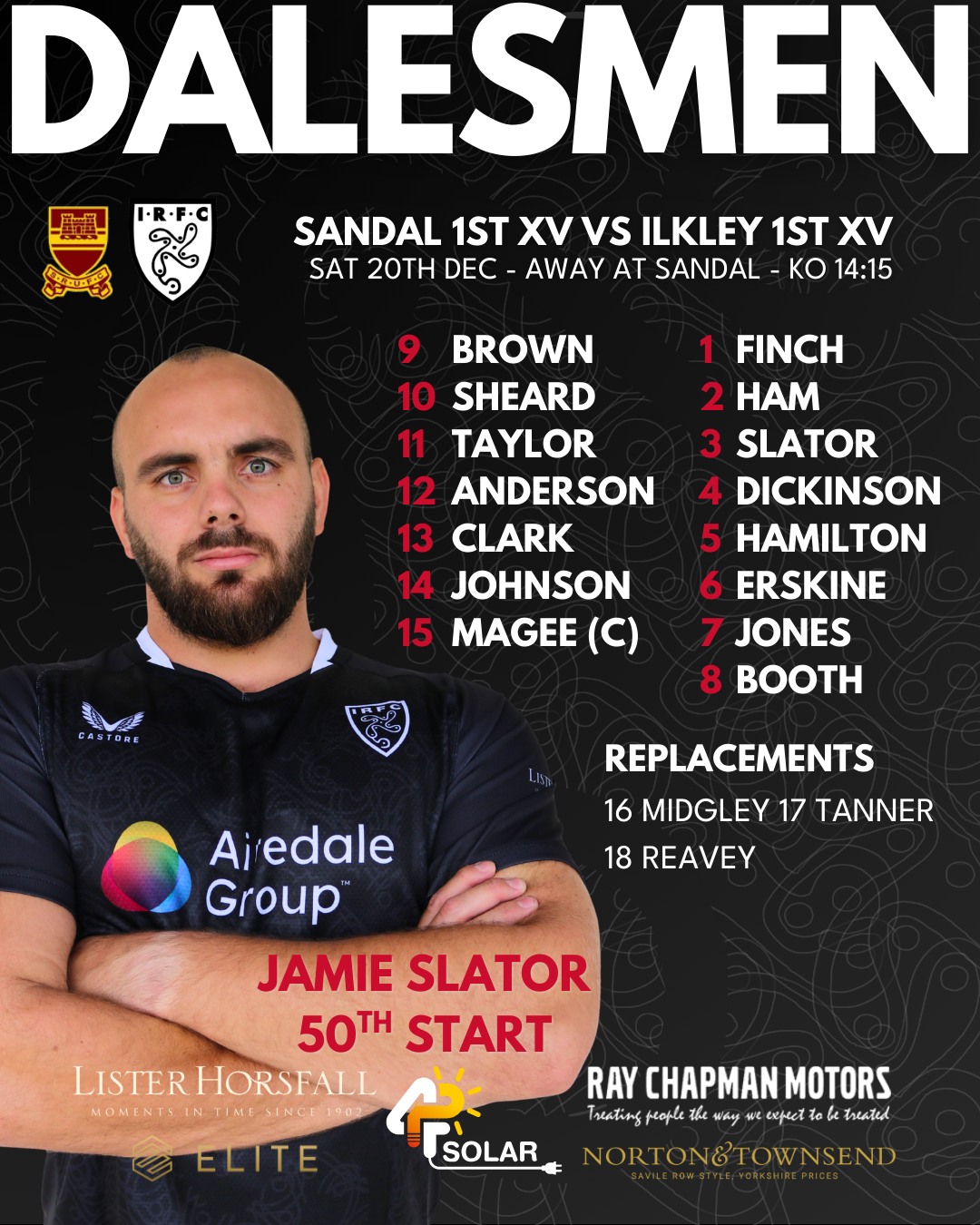 Ilkley 1st XV and 2nd XV travel to Sandal for their matches tomorrow. Both kicking off for the last time in 2025 at 14:15.
A huge congratulations to Jamie Slator who makes his 50th 1st XV Start. A massive achievement, well done Jamie!
As always listen in to 1st XV live commentary on @drystone_radio online at drystoneradio.com.
Good luck lads!
Saturday 20th December
Sandal 1st XV vs Ilkley 1st XV - Away at Sandal - League - KO 14:15
Sandal 2nd XV vs Ilkley 2nd XV - Away at Sandal - League - KO 14:15
#uptheilk #irfc #ilkley #100percentilk #COYD #rugby #ilkleyrugbyclub #ilkleyrugby
