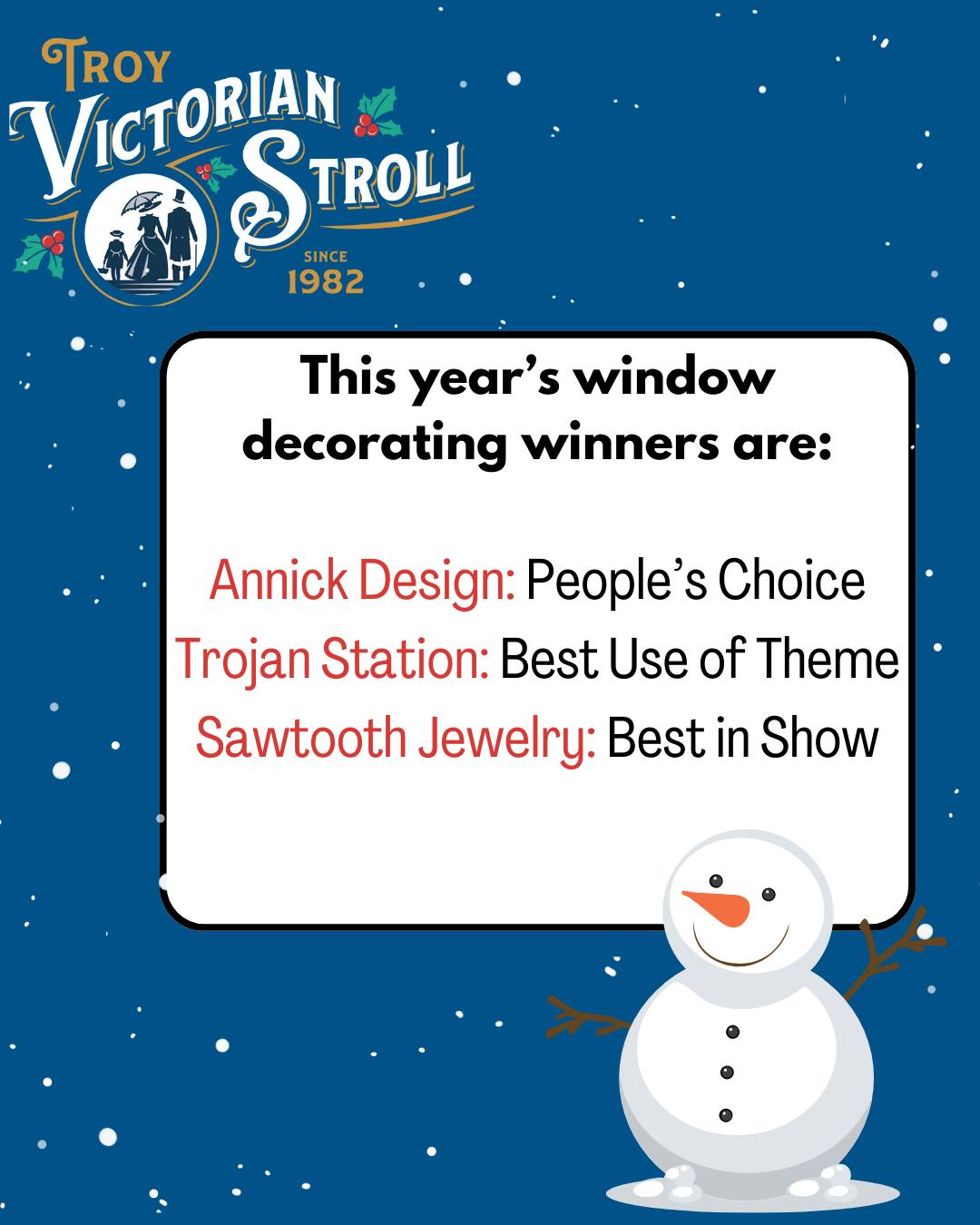 ✨Congratulations to this year's Troy Victorian Stroll window decorating winners! ✨ Head Downtown to check them out! Thank you to everyone who participated and voted. ⛄
#windowdecorations #winner #congratulations