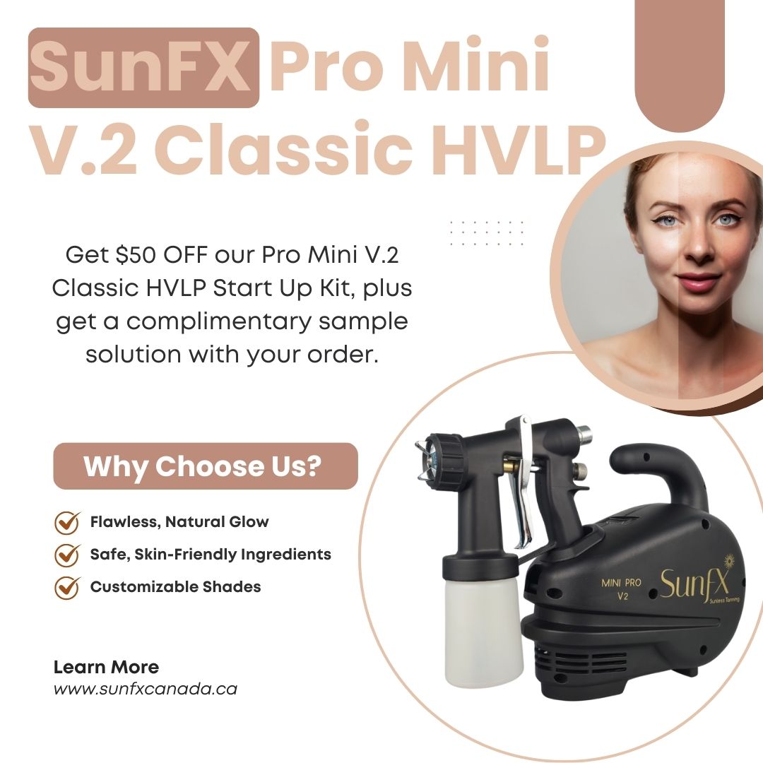 Perfect for Salons & Spas or Mobile Businesses
Follow the link below:
https://www.sunfxcanada.ca/product-page/small-sunfx-pro-mini-v-2-start-up-kit-1
The perfect mobile tanning system for the tanning professional on the go. Or if floor space in your salon or day spa is at an absolute premium, then the SunFX Pro Series Mini’s compact size will suit you perfectly. The Pro Series Mini V.2 may be tiny in size, but it packs a powerful output, making the application of the perfect tan a breeze. The Pro Mini V.2 is designed to be both elegant and efficient.
Your Award-winning SunFX Applicator- designed/engineered and made by SunFX will perform unlike any other Applicator on the market. Don’t be fooled by cheap knockoffs!
SMALL Pro Mini V.2 Starter Package includes:
Pro Mini V.2 System BLACK (Turbine, One Classic HVLP Applicator Gun , Hose, and Power Cord)
Pop-Up Tan Tent
2 Liters of Solution (1 Litre Medium Solution* & 1 Litre Light Solution) - your choice Disposables Pack (20 pairs of Sticky Feet, 20 G-Strings, 20 Hairnets)
100 Before/After Brochures
Manual & FREE Online Training with Certification
* regular processing solutions only (not rapid)
.
.
#spraytan #tanningpros #mobilespraytan #salontanning #sunlesstan #bronzedskin #tanningbusiness #tanningmachine #spraytanartist #tanlife #beautybusiness #spaowner #salonowner #professionaltanning #glowingskin #love #sunfxcanada #beyourownboss