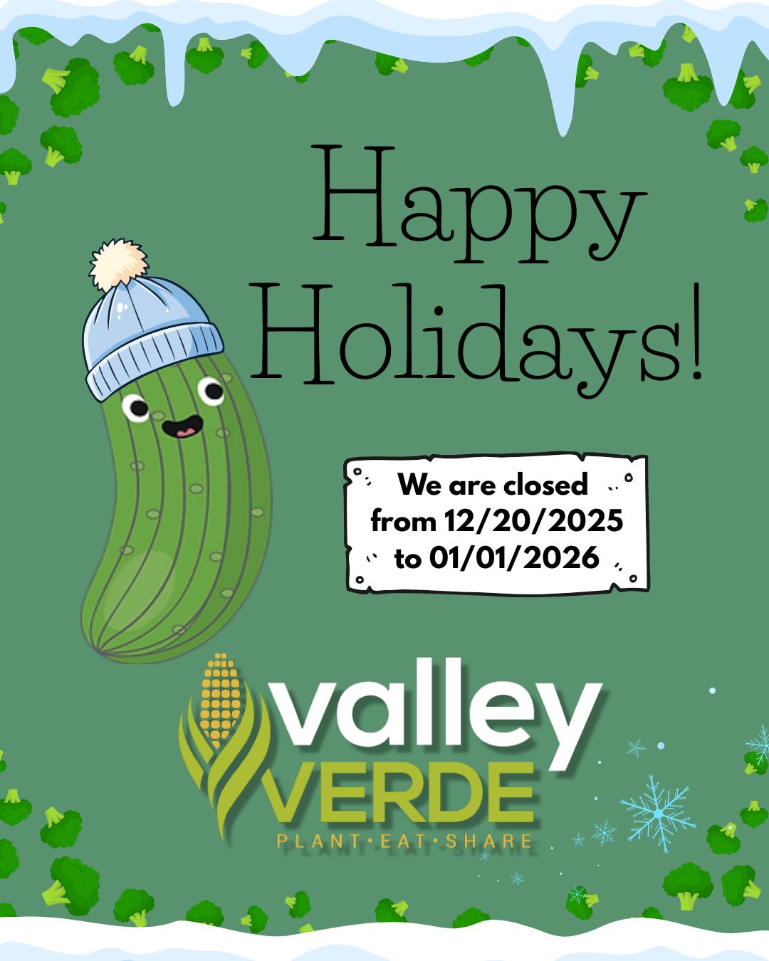 We are closed for the Holidays! We will be back on January 2nd, 2026.❄🌽