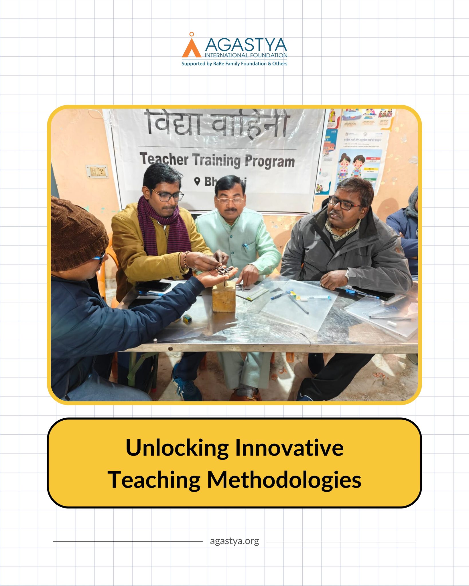 We're thrilled to share our recent Teacher Training Program (TTP) at Block Resource Center, Bhadohi, Uttar Pradesh on 18th and 19th December 2025
Key Highlights:
- 60 teachers trained to enhance teaching methodologies
- Supported by Hyundai Motor India Foundation and Vidya Vahini project
- Implemented by Agastya International Foundation
The TTP focused on practical techniques, including low-cost models, Acid Base, Indicator, Metals and Nonmetals, etc., enabling teachers to create engaging and accessible learning experiences led by Mr. Chandrashekhar (Assistant Basic Shiksha Adhikari, Bhadohi). The sessions encouraged hands-on participation and inspired educators to incorporate creative methods into their classrooms.
Impact:
Teachers appreciated the program's relevance and potential to transform everyday teaching, reinforcing the impact of collaboration in strengthening education.
#TeacherTraining #Education #Innovation #Partnership #Empowerment #Agastya #HyundaiMotorIndiafoundation #Innovation #HyundaiMotors #ScienceTechnology