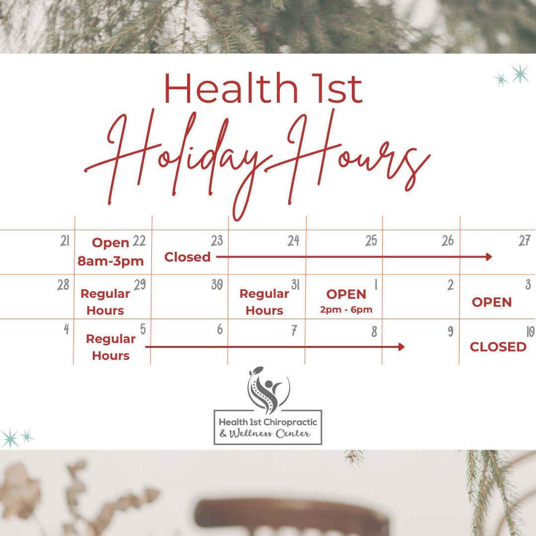 🎄 Holiday Hours 🎄
If you are wanting to reach out:
📞You can call or text us (phones are forwarded)
📲DM us on Instagram or Facebook
—The Health 1st Team🤍
#twincitiesmom #twincities #FamilyChiropractic #nervoussystemhealing #mnmom