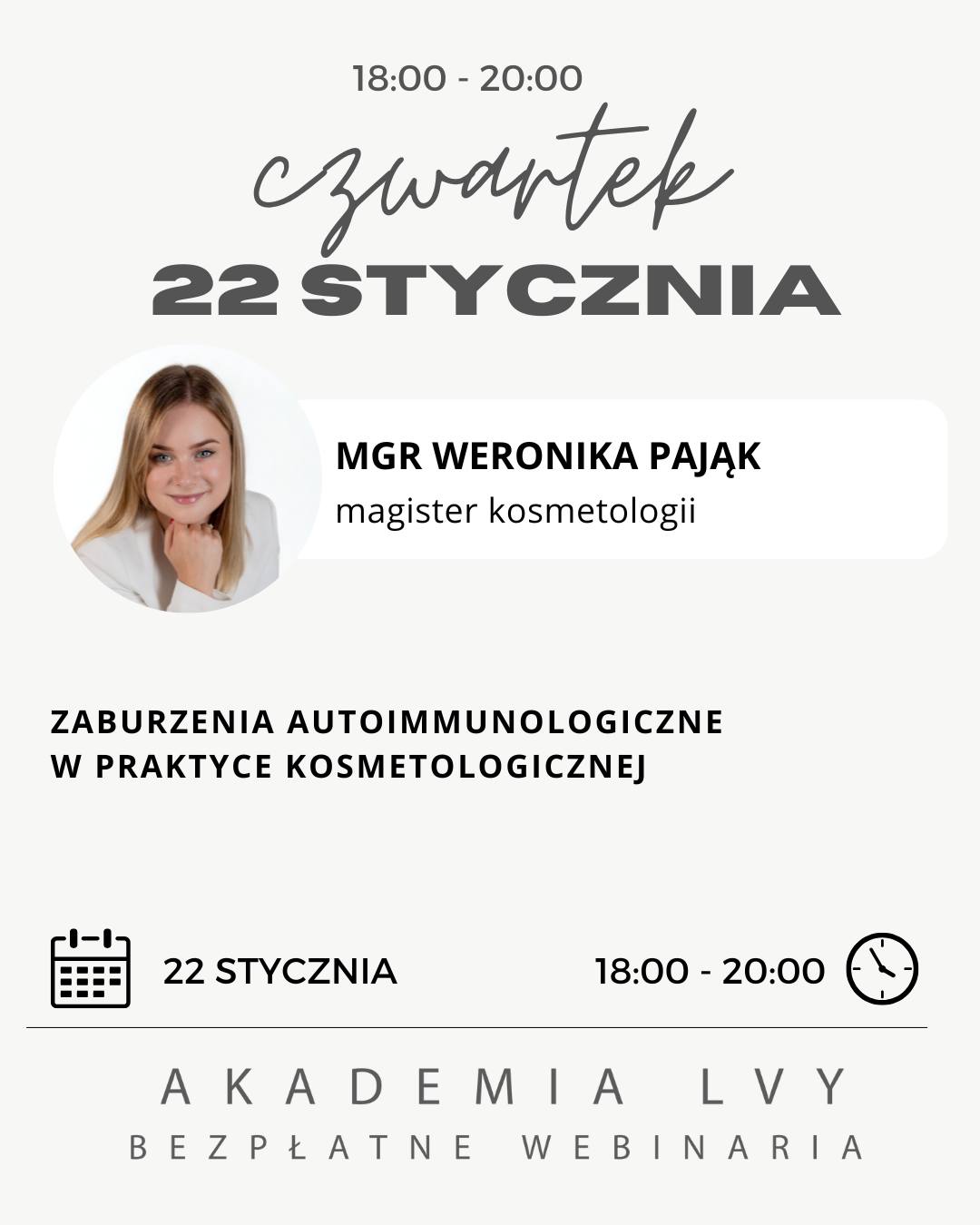 ZABURZENIA AUTOIMMUNOLOGICZNE W PRAKTYCE KOSMETOLOGICZNEJ
Czy Twoi klienci coraz częściej zgłaszają przewlekłe problemy skórne, nadwrażliwość, nagłe zaostrzenia lub nietypowe reakcje na zabiegi?
Za wieloma takimi objawami mogą stać choroby autoimmunologiczne, które wymagają od kosmetologa wyjątkowo świadomego i bezpiecznego podejścia.
To szkolenie pozwoli Ci spojrzeć na skórę w szerszym, ogólnoustrojowym kontekście – zrozumieć, dlaczego zachowuje się w określony sposób i jak prowadzić klienta z zaburzeniami autoagresywnymi, nie narażając go na powikłania.
W programie m.in.:
• zrozumienie mechanizmów autoimmunologicznych i ich wpływu na skórę,
• objawy dermatologiczne, które mogą wyprzedzać diagnozę lekarską,
• pełna lista sygnałów alarmowych – kiedy niezwłocznie odesłać klienta do specjalisty,
• jak dostosować zabiegi i pielęgnację domową, aby były bezpieczne, skuteczne i nie nasilały stanu zapalnego,
• praktyczne omówienie chorób: Hashimoto, Graves-Basedow, cukrzyca typu I, RZS, celiakia, Crohn,
• studia przypadków i realne scenariusze z gabinetu.
To szkolenie jest stworzone dla kosmetologów, którzy chcą prowadzić swoich klientów świadomie, odpowiedzialnie i w zgodzie z aktualną wiedzą medyczną.
@kosmetolog_weronika.pajak