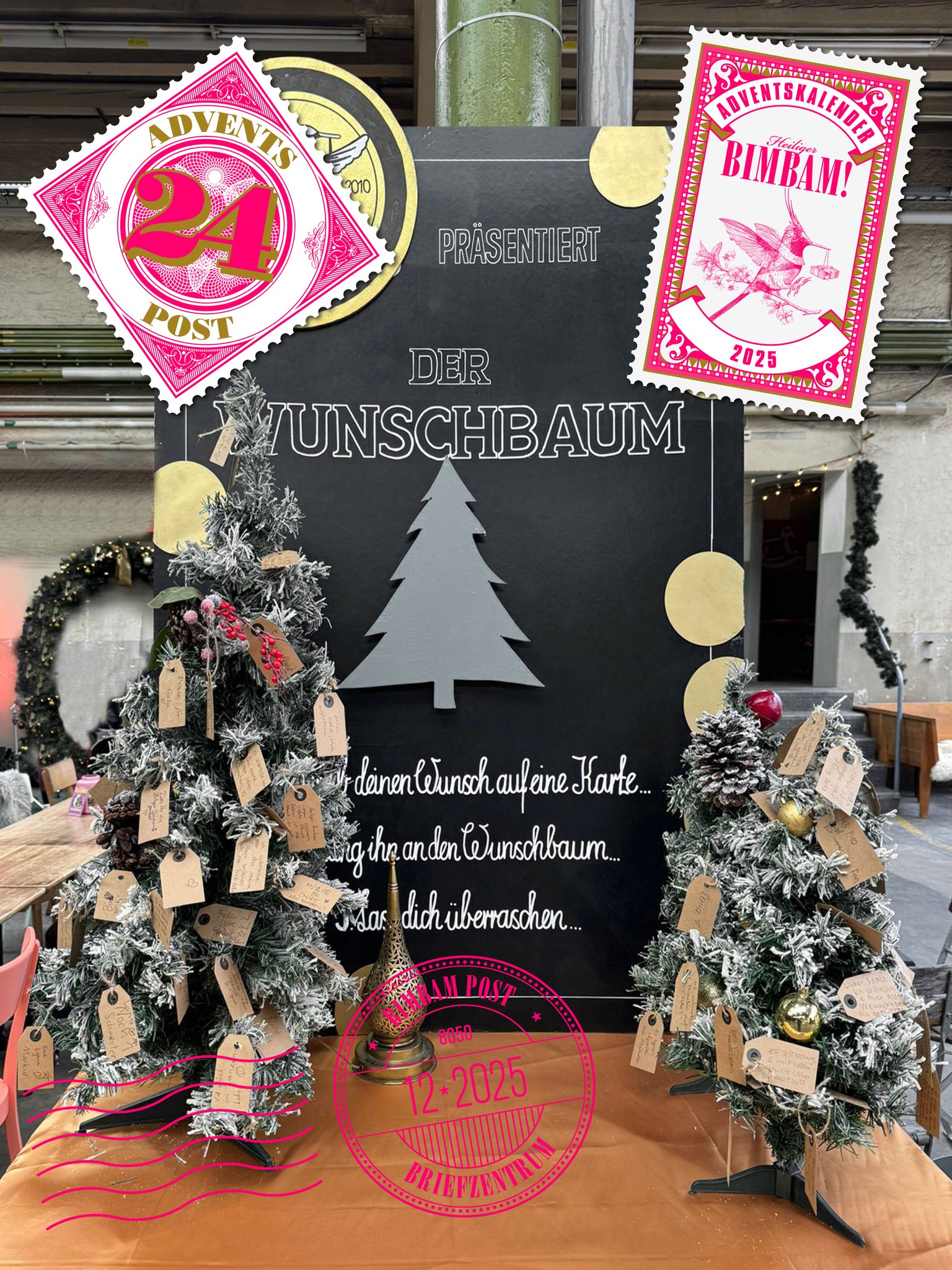 💜 Spendenaktion 💜
Froher Heiligabend 🎄
In diesem Winter ist die Villa Bimbam in der Halle 550 mit euch zu einem Ort der Begegnung und Gemeinsamkeit geworden.
Aus diesem Miteinander heraus möchten wir diesen besonderen Tag nutzen, um etwas weiterzugeben – mit einer Spendenaktion zugunsten der Pfarrer Sieber Stiftung, die sich seit vielen Jahren für Menschen in schwierigen Lebenssituationen einsetzt.
An unserem Wunschbaum wurden bereits viele Wünsche geteilt – heute darf er digital weiterwachsen:
✨ Schreib uns in die Kommentare, was du dir fürs kommende Jahr wünschst
✨ Markiere einen Lieblingsmenschen
Für jeden Kommentar spenden wir CHF 5.– 🤍