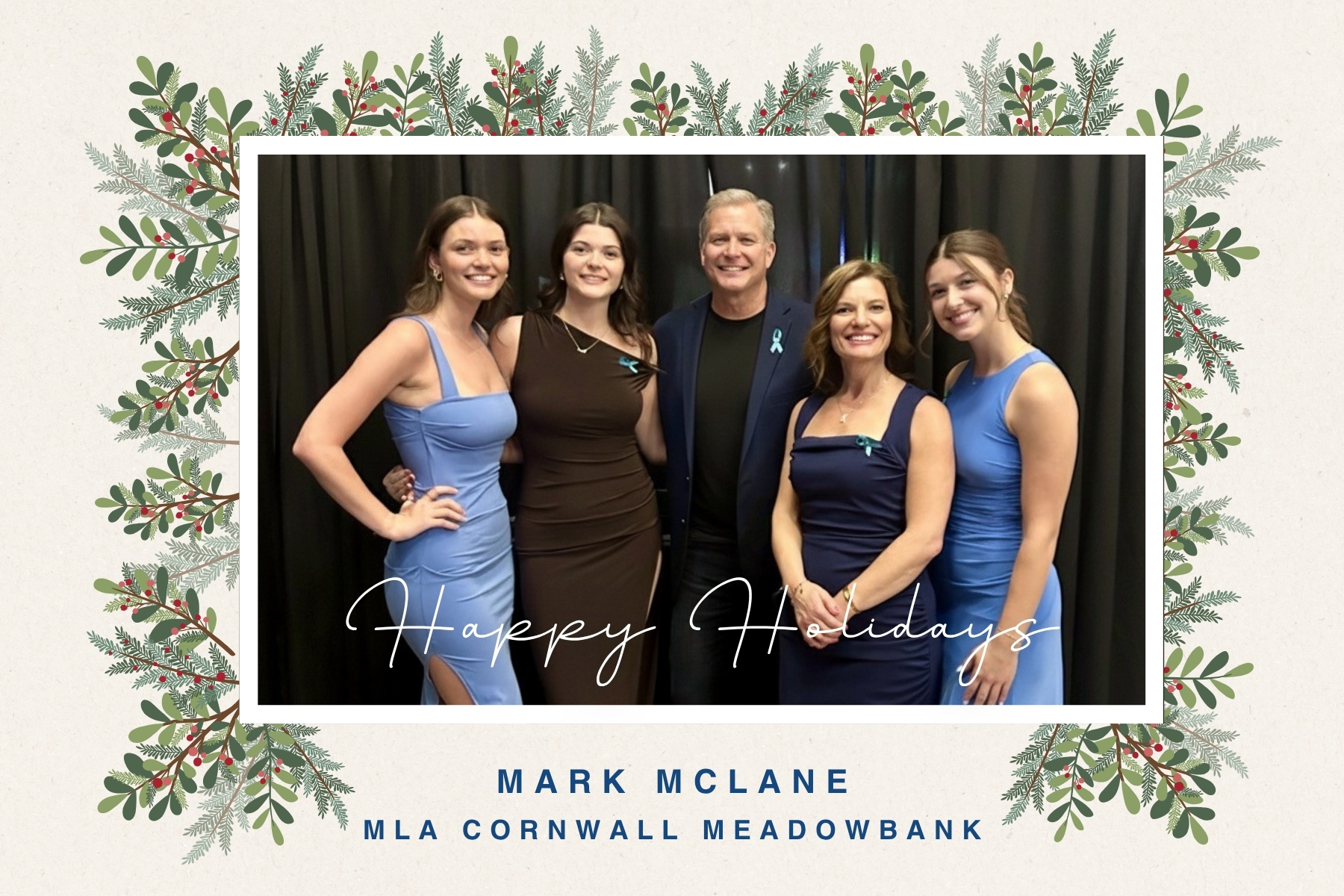 Warmest holiday wishes from our family to yours.
Pictured: Bethany, Katherine, Mark, Margie, & Maria McLane