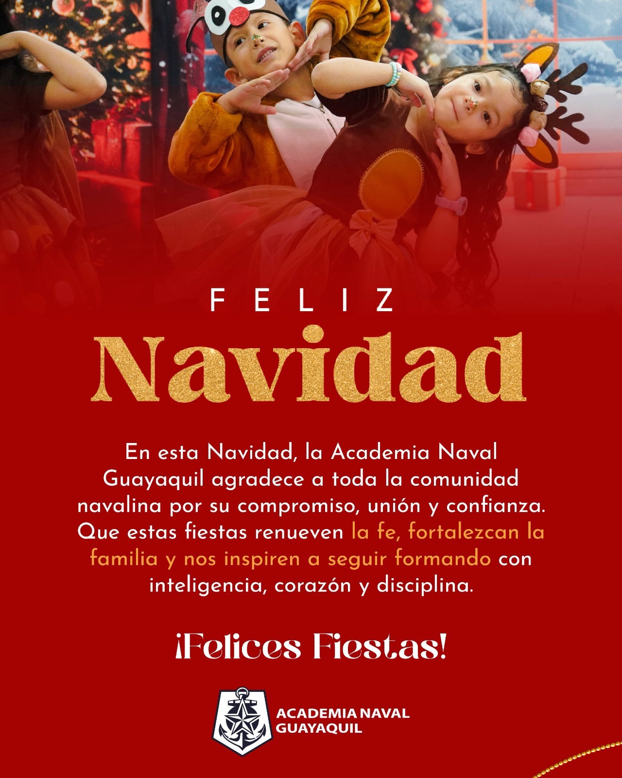🎄⚓ En esta Navidad celebramos el valor de la unión, el compromiso y la confianza que fortalecen a nuestra comunidad navalina. Cada cadete, familia, docente y colaborador es parte fundamental de este camino que recorremos juntos, guiados por la disciplina, el esfuerzo y el corazón.
Que estas fiestas renueven la esperanza en nuestros hogares y nos inspiren a seguir formando con inteligencia, corazón y disciplina, construyendo un futuro lleno de valores y propósito.
✨ ¡Feliz Navidad para todas las familias navalinas! ✨