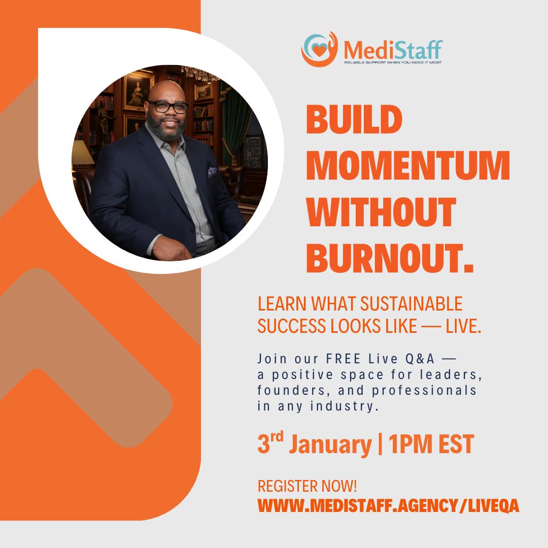 You can grow and still protect your energy. Join us for a positive conversation on balance and systems.
Register now!
🔗 www.medistaff.agency/liveqa
#BurnoutPrevention #SustainableSuccess #FounderSupport #LiveQA #OpenForAll #MediStaff #Webinar
