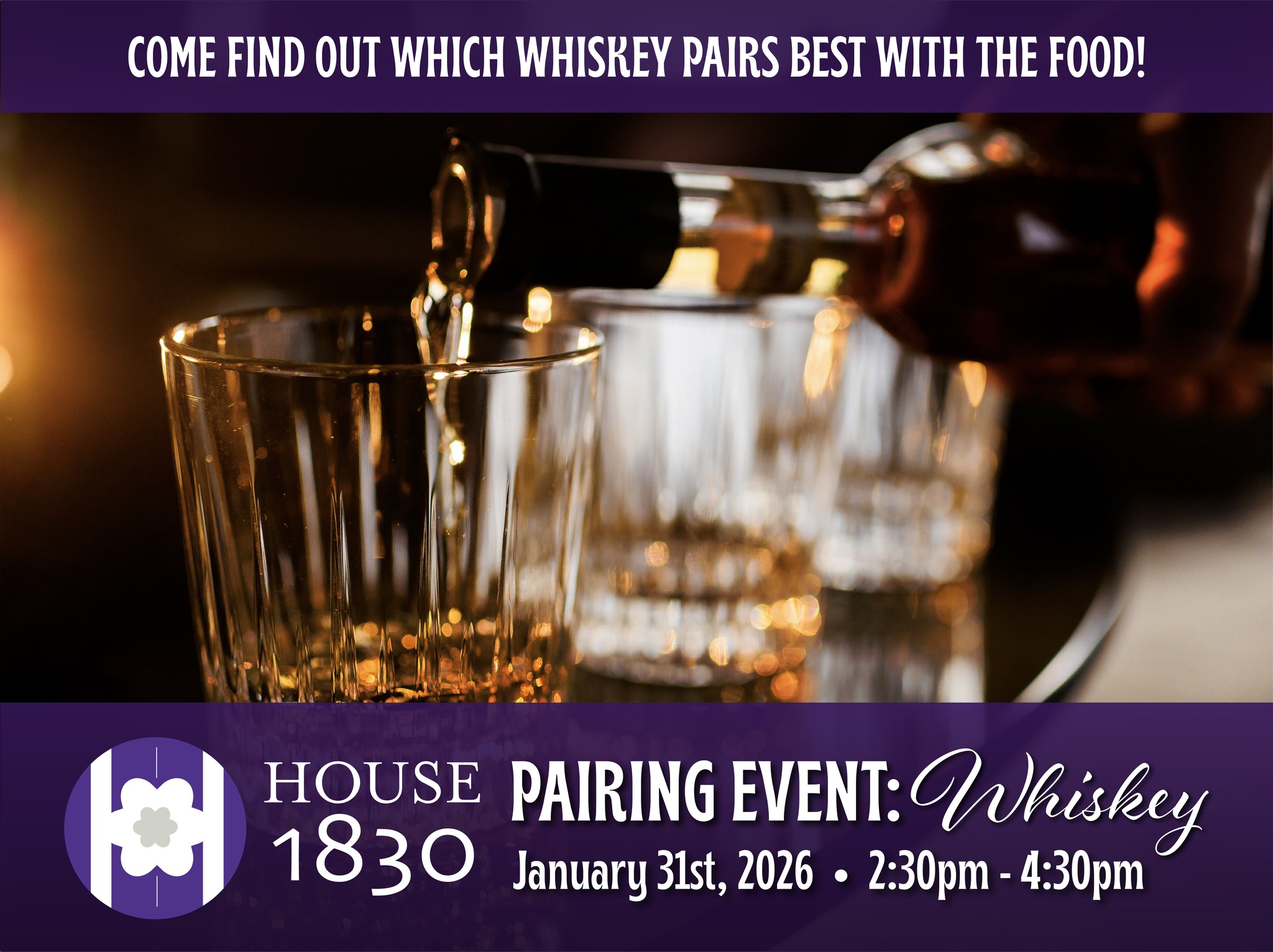 Join us for the next House 1830 Pairing Event - WHISKEY!!! Saturday, January 31st from 2:30pm - 4:30pm!
Experience delicious pairings of our Southeast Asian cuisine with a variety of whiskies. This is a great way to sample many of our popular (and some new) dishes with curated whiskey pairings. We pair 8-10 dishes with 5-7 drinks, so come hungry and you’ll leave full!
Tickets are limited so get yours early! Visit House1830.com, click on “Order Online,” and reserve your spot today!
.
southeast asian food, southeast asian cuisine, asian food, asian cuisine, asian flavors, Thai food, Vietnamese food, Lao food, local eats, downtown rogers, NWA, Northwest Arkansas, food scene, local restaurant, local eats