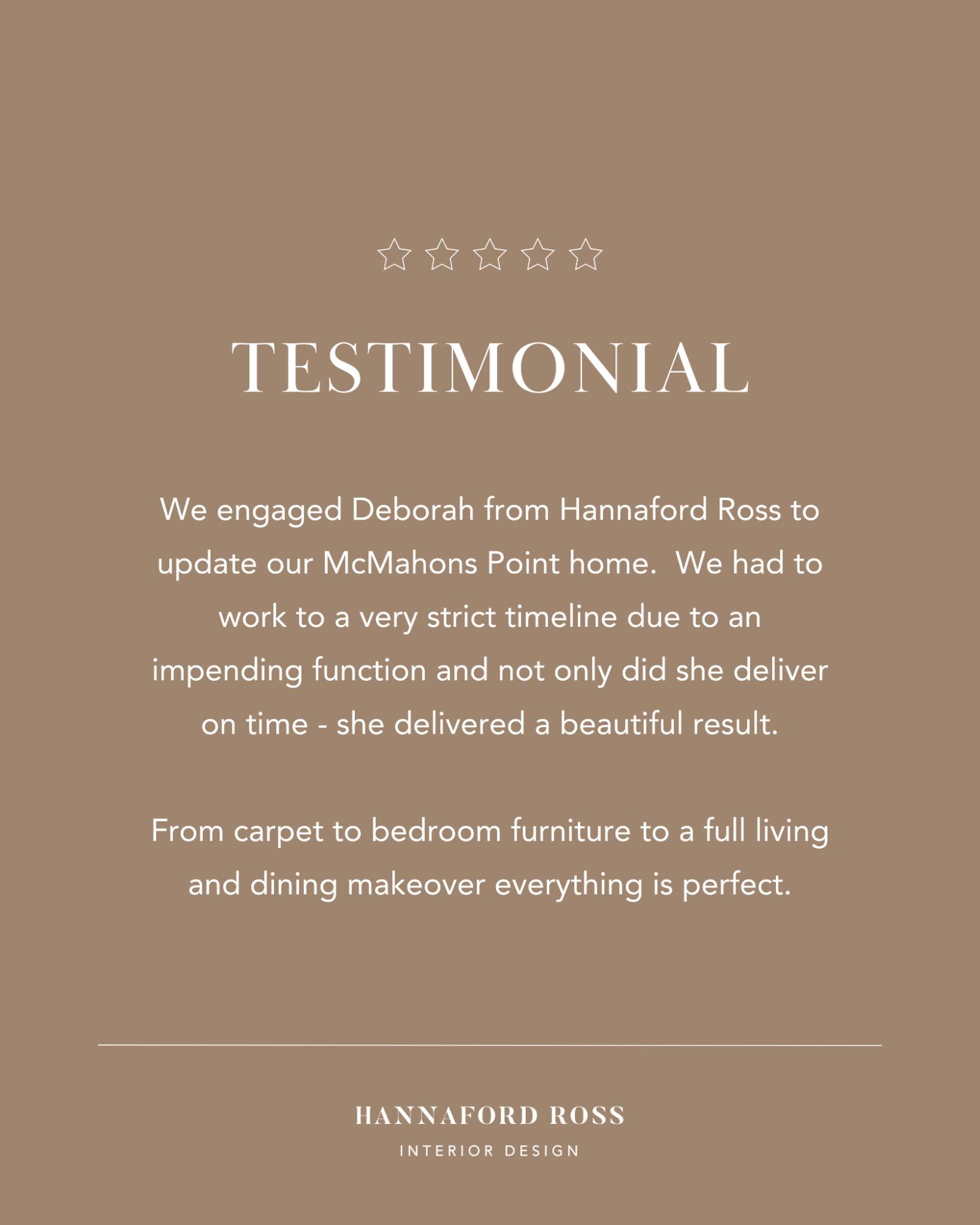 Feedback like this means everything to our team.
Thoughtful listening, clear guidance and a calm, considered approach are at the heart of how we work at Hannaford Ross.
Creating homes that feel both livable and beautifully inviting is always the goal. ✨
#HannafordRoss #ClientTestimonial #InteriorDesign #RefinedLiving #AustralianDesign #TimelessInteriors #DesignPhilosophy #ThoughtfulDesign