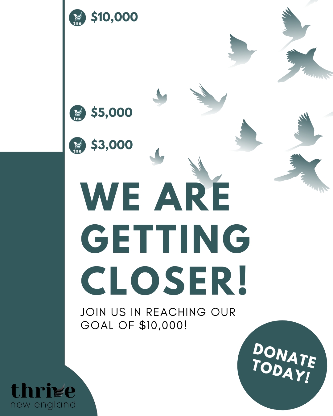 We’re in a pivotal moment—and your action today can make the difference.
Thanks to our incredible community, we’re almost at $3,000, but there’s just one week left to reach our $10,000 goal. Reaching this goal means providing 4 months of life-giving programming and survivor-led mentorship for teen and adult survivors of sexual exploitation and trafficking.
Every gift matters. Every dollar brings us closer. Join us this final week and help make healing, hope, and community possible.
www.thrivenewengland.org/give