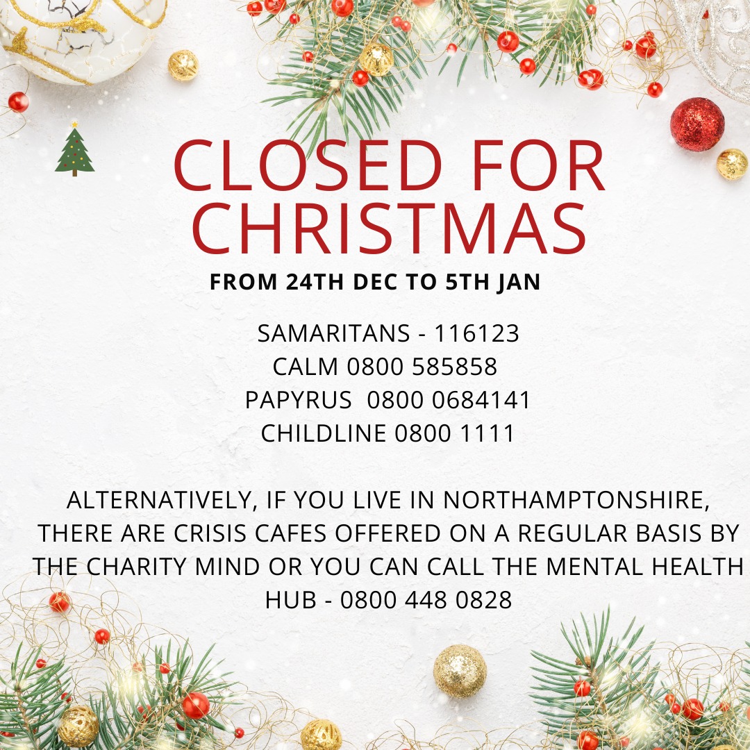 Just signing off today for the festive break.
Another wonderful year in what I truly believe is one of the most privileged professions there is. Even after more than a decade working as a counsellor, I am continually humbled by the trust my clients place in me with their most vulnerable and difficult experiences, and by the courage and effort they show in working to improve their lives — even when the work is hard.
I am deeply grateful to be able to do this work and never take the opportunity for granted.
I also acknowledge that not everyone enjoys the Christmas period for various reasons - should you need any support over Christmas, please contact one of the support services outlined below.
I will be returning on 5th January and have a limited number of appointment slots available