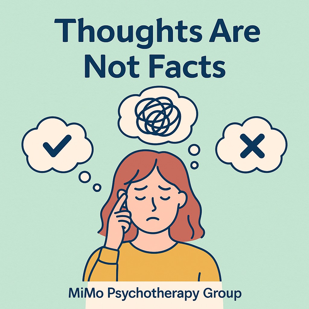 Just because you think it, doesn’t make it true. CBT teaches us to question the accuracy of our thoughts.
✨ Try this: Next time you catch a negative thought, ask yourself — “Is this 100% true?”
Learning to observe, not obey, our thoughts is a powerful act of self-care.
💬 Have you ever believed a thought that turned out not to be true?
Miami ☎️: (305) 676-2323
Charleston ☎️: (843) 974-1010
https://www.mimopsychotherapy.com
#DBT #Mindfulness #BPD #Anxiety #PTSD #ComplexPTSD #dbtskills #cbt #cbttherapy #mindfulliving #mentalhealth #emotions #therapy #wellness #healthycoping #overcominganxiety #copingskills #stressmanagement #success #mimopsychotherapygroup