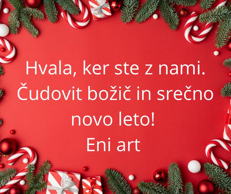 Naj bodo božični dnevi topli, mirni in polni lepih trenutkov.
Tudi mi se za nekaj dni umikamo, da si naberemo novih moči, nato pa se v novem letu vračamo z novimi idejami in podvigi.
Hvala, ker ste z nami.
Lepo praznujte in srečno 2026 🤍
ENI ART team -Enisa