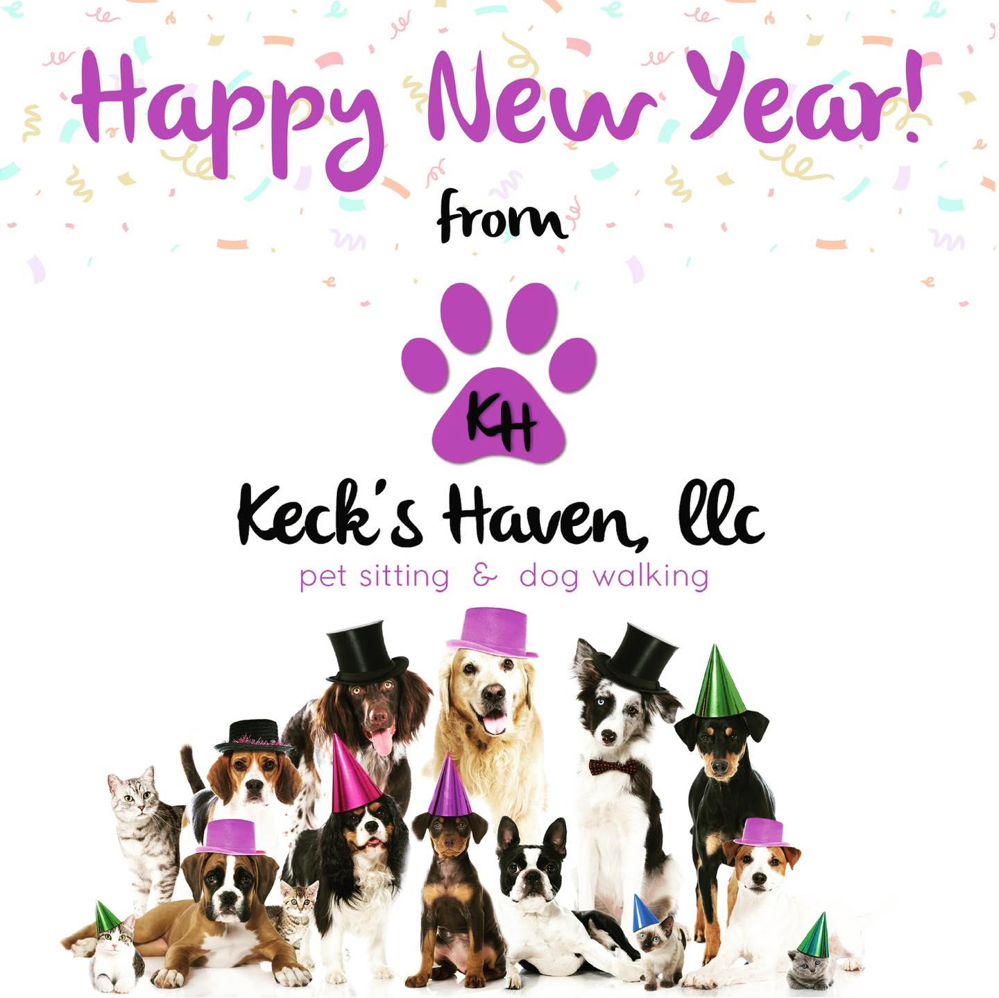 Wishing you and your furry friends a very Happy New Year!! š„³š„³. Be safe tonight, your pets are waiting for you at home! š
We hope to provide services for you this next year for Professional Pet Sitting and Dog Walking! We are in our 9th Year of business, and so happy to be of service to you all! Check us out at www.keckshaven.com for all your pets needs! š¾š„³šš. Have a safe evening!