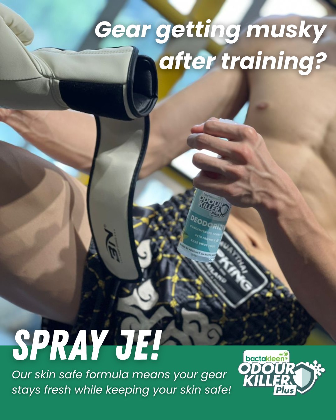 Gloves a bit musky after training?
Spray je with Odour Killer Plus! skin safe formula kills 99.99% of odour causing bacteria for lasting freshness without irritating your skin.
Get yours today at https://tr.ee/iahYOV
#bactakleen #odourkillerplus #boxing #martialarts #muaythai #muaithai #mma
