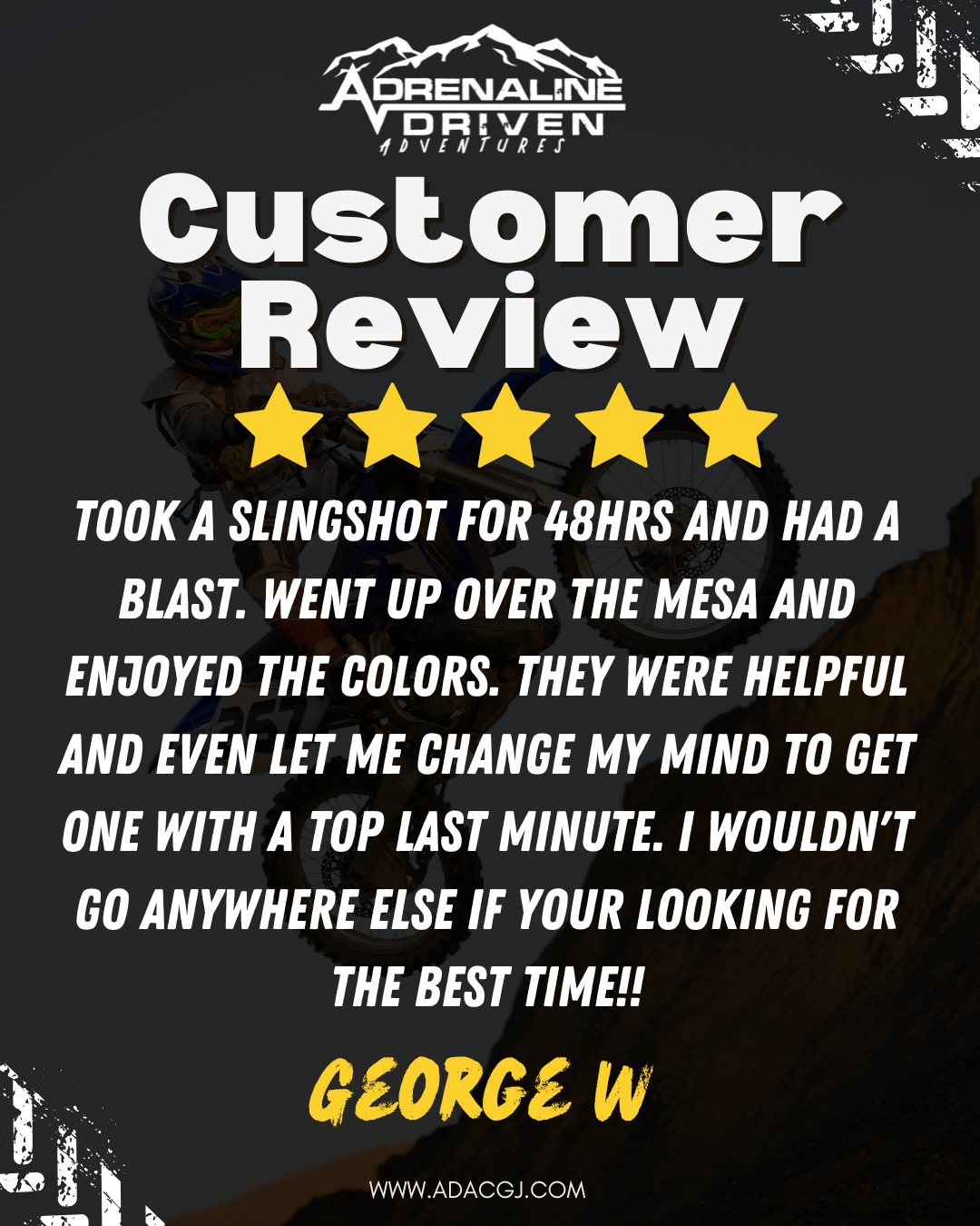 We’re incredibly grateful for your 5-star review! ⭐⭐⭐⭐⭐
Thank you for trusting us with your adventure—we can’t wait to ride with you again!