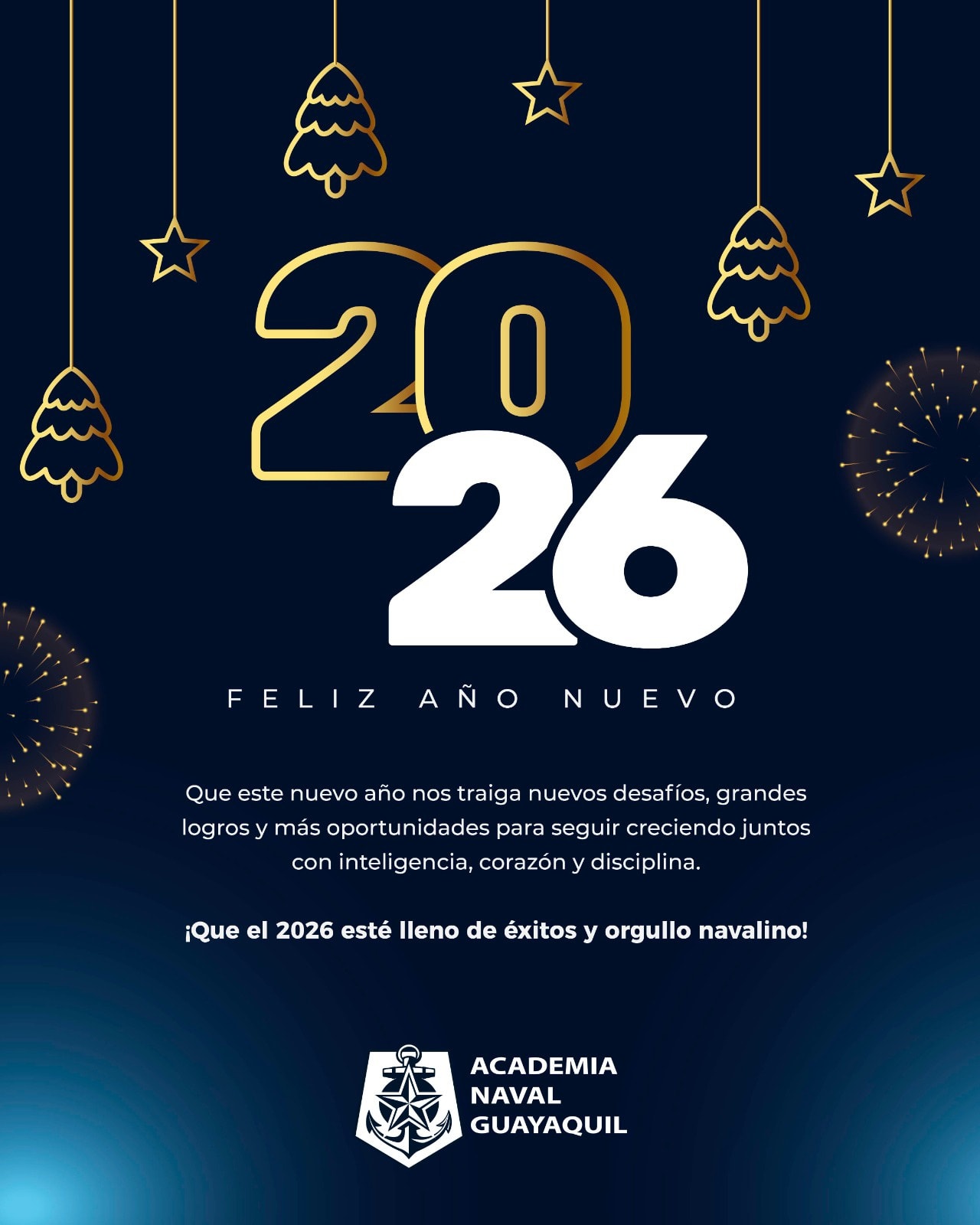 ✨⚓ Feliz Año Nuevo ⚓✨
La Academia Naval Guayaquil extiende un cordial saludo a toda su comunidad navalina: docentes, colaboradores, estudiantes y familias, deseándoles un año de bienestar, crecimiento y logros compartidos.
Que el 2026 nos permita seguir fortaleciendo nuestra misión educativa con inteligencia, corazón y disciplina.
#ComunidadNavalina #AcademiaNavalGuayaquil #NuevoAño #FormandoLíderes