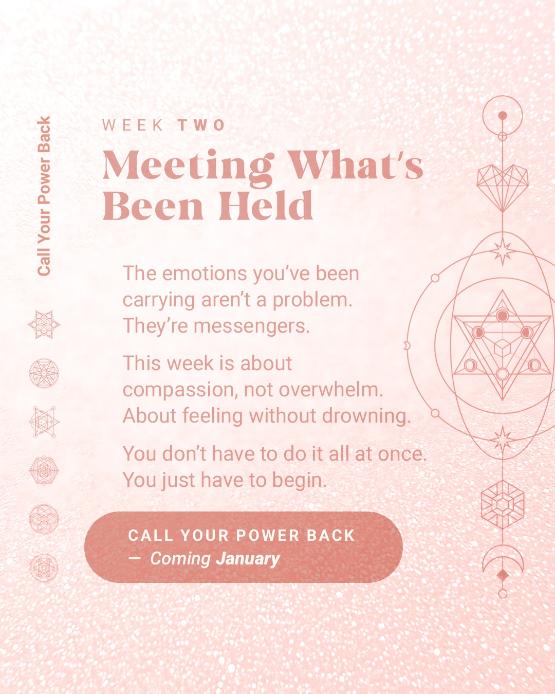 The emotions you’ve been carrying aren’t a problem.
They’re information.
Week Two is about meeting what’s been held with compassion, not overwhelm.
This is not about reliving the past or getting stuck in the story.
It’s about learning how to feel without drowning.
How to stay present with yourself when emotions arise.
You’re supported every step of the way.
Nothing about this work asks you to be stronger.
It invites you to be kinder.
If this resonates, you’re invited to follow along.