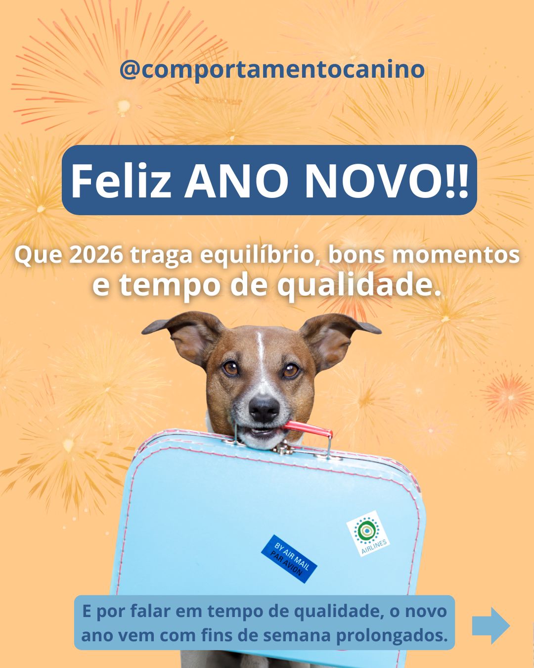 Um novo ano é sempre uma oportunidade para fazer melhor.
Melhor para nós, mas também para quem depende de nós todos os dias.
Que 2026 seja um ano com mais tempo de qualidade, mais tranquilidade e mais equilíbrio para os patudos em casa, nas rotinas e em todos os momentos que partilham connosco.
✨ Feliz Ano Novo ✨
p.s- Tens no post os fins de semana prolongados de 2026 🥰