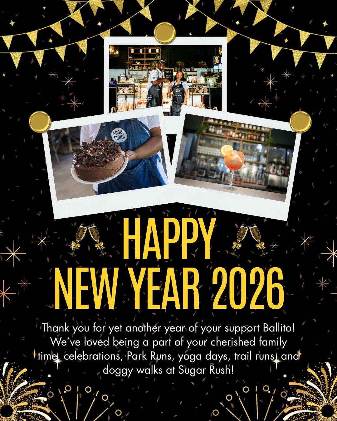 It's been a challenging year for so many, so let's celebrate the good stuff 💛
We are grateful for our team, who have run holes in their takkies this December. We are grateful for that first cup of coffee in the morning. We are grateful for the mountain bikers and trail runners who know us all by name and visa versa. We are grateful for every guest who shares their stories with us. We are grateful for the beauty and blue skies we get to call our office at @sugarrushkzn. We are grateful for the smiles we see everyday while families enjoy a meal together. And every now and then, we even get to cuddle a puppy from one of our dog walkers!
We hope 2026 makes all of your dreams come true 🙌