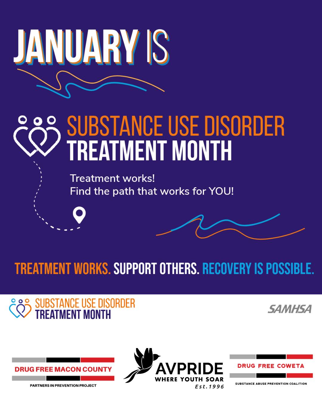 This January, @samhsagov observes Substance Use Disorder #TreatmentMonth. We will highlight resources to help people throughout the U.S. find their path to treatment and recovery. Check out our toolkit: www.samhsa.gov/treatment