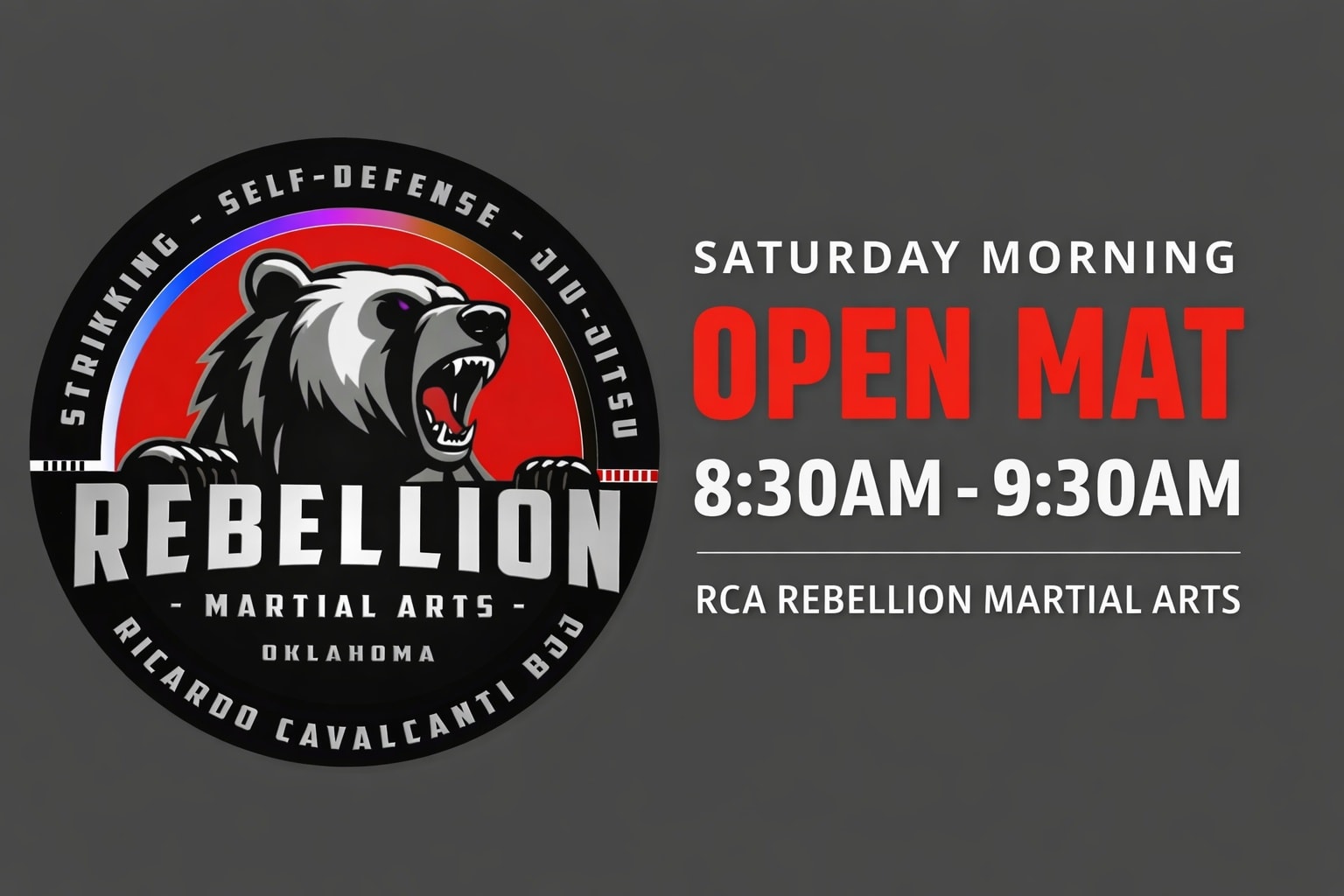 Hey Ada! Come join us for our Saturday morning open mat today beginning at 8:30am!
Start your weekend off right at our Ada (Byng) location!
#JoinTheRebellion #RebellionMAOK #CavalcantiBJJ #RCABJJ #SOC #ada #duncan #oklahoma #jiujitsu #grappling #groundfighter #jiujitsufamily #keeplearning #levelup #keepgrowingkeepgoing #jiujitsulifestyle #SonsOfCavalcanti #bjj #brazilianjiujitsu #martialarts #training #selfdefense #striking #blackbeltisjustthebeginning #NOTHINGMOREIMPORTANTTHANJIUJITSU
Ricardo Cavalcanti Academy - Brazilian Jiu Jitsu Cavalcanti Jiu Jitsu International Association @ricardocavalcantibjj Ricardo Cavalcanti @