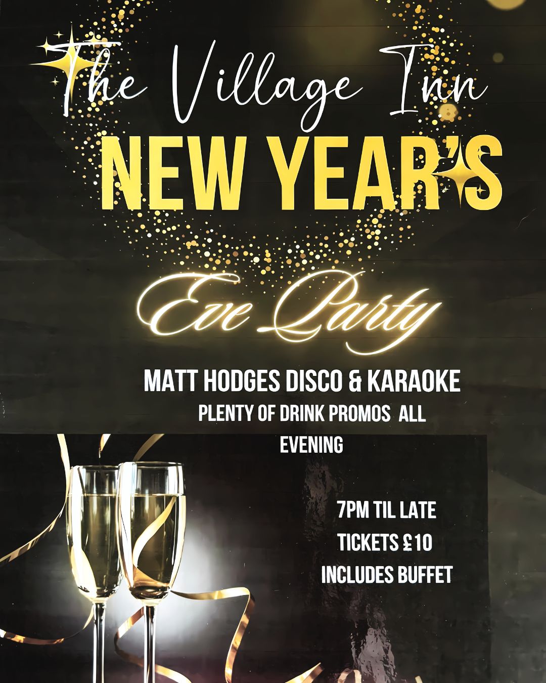 Only 7 days to go until our New Years Eve party! 🍾 Come on down for disco and karaoke fun, great drink promos, and a buffet! Tickets are only £10 🥂
🗓️ Wednesday 31st December
⌚ 7PM until late
📍 The Village Inn, Sedbury
#sedbury #newyear #newyearseve #newyears #newyearparty #newyearsparty