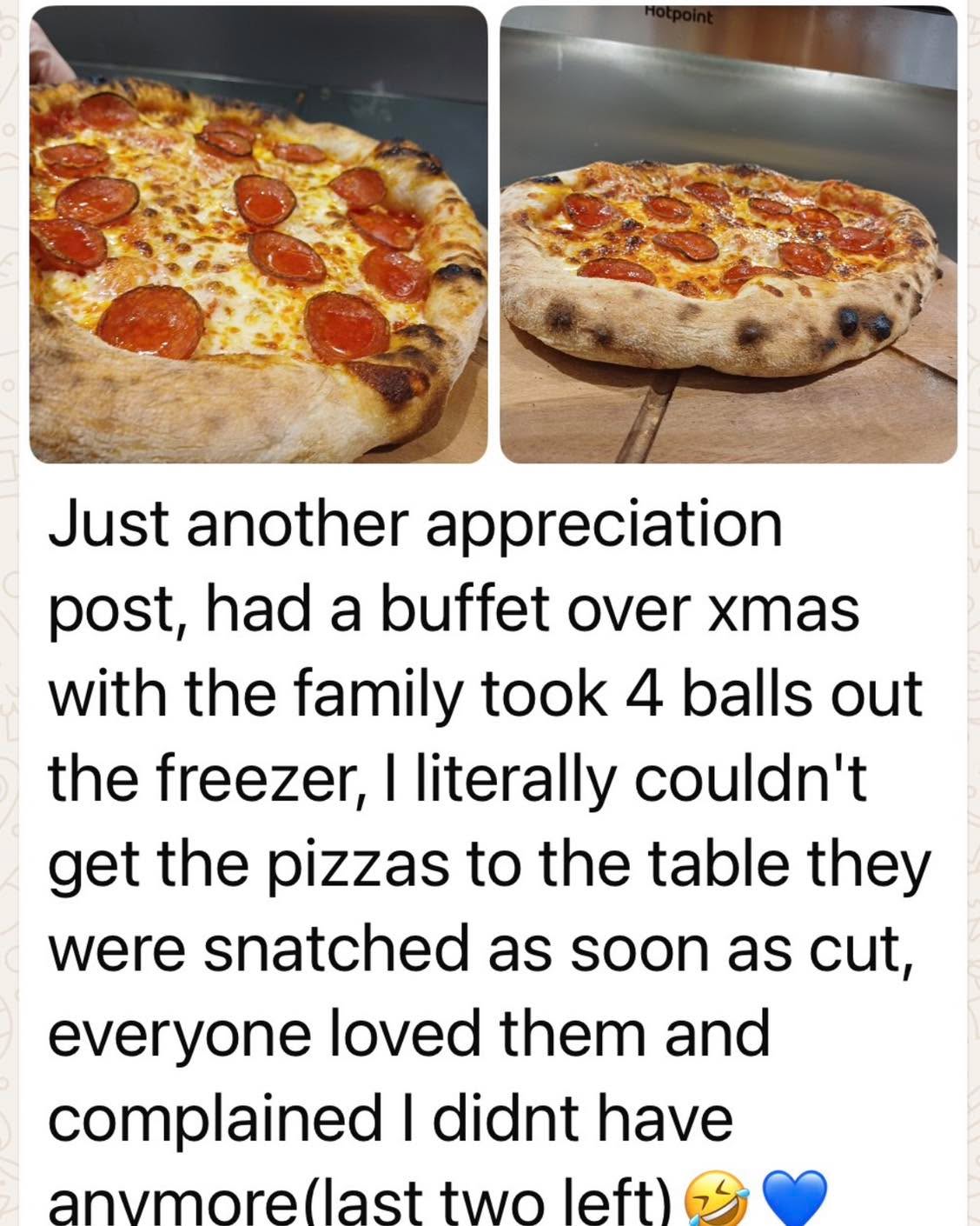 Great to receive a message like this, making pizza and having fun with family and friends is what it’s all about, but also remembering to take an extra 2 dough balls out of the freezer, coz they’ll just get inhaled by anyone close 😂
Order yours today at https://www.doughdorks.co.uk