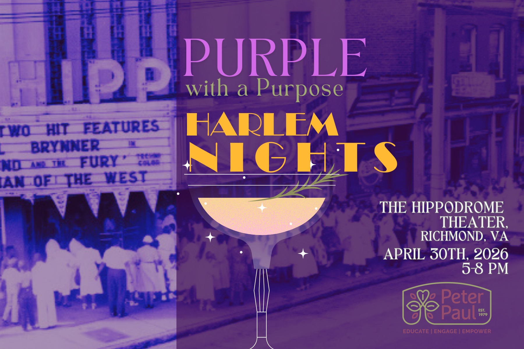 Tickets Are LIVE! Only 119 days until Purple with a Purpose 2026: Harlem Nights, our signature annual fundraising event on April 30, 2026 @hippodromerva, Richmond’s own Harlem Renaissance gem.
Put on your purple cocktail attire, enjoy live music, hors d’oeuvres, drinks, games, a photobooth, and a silent auction featuring exclusive packages, tickets, and luxury items, all in support of Peter Paul’s mission.
This isn’t just a night out; it’s a chance to change lives. Every ticket, table, and sponsorship helps Peter Paul provide educational programs, family resources, and community support to those who need it most.
Purchase tickets or reserve a table today: https://www.peterpaulrva.org/event-details/purple-with-a-purpose-2026-harlem-nights-2
💜 Want to volunteer or sponsor this event? Contact Dai Tretina at dtretina@peterpaulrva.org.
#PurpleWithAPurpose #HarlemNights2026 #PartyWithPurpose #PeterPaulRVA #RVAEvents #HarlemRenaissanceVibes #Roaring20sRevival