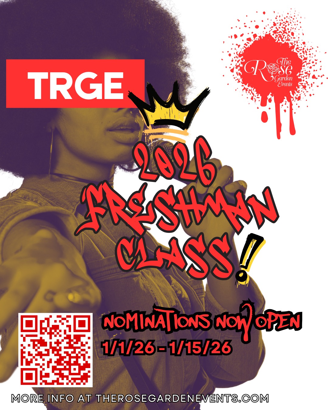 The future of poetry is calling!🌹Freshman Class 2026 nominations are officially OPEN!
From January 1–15, 2026, we’re inviting our community to nominate emerging poets who are creating with intention, originality, and impact.
This is about more than talent, it’s about voice, growth, and presence.
If you know a poet who deserves the spotlight… this is their moment.
✨ Nomination Link In Bio or Scan QR Code
#FreshmanClass2026 #KeepGrowing #RoseGardenEvents #SpokenWordNYC #Poetry