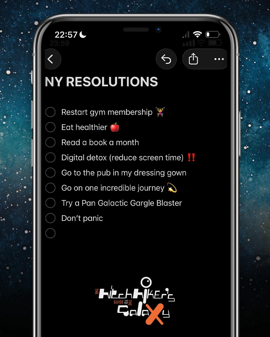 If this is what your resolutions look like for 2026, we can absolutley help you out with some of them... 🤩
#HitchhikersGuideLive