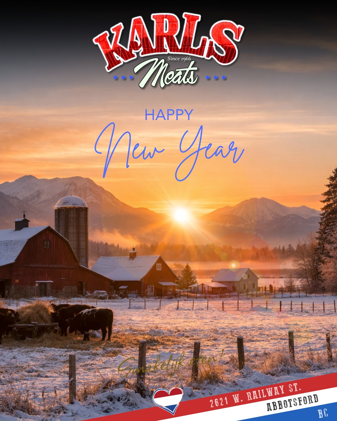 🎉 Happy New Year from Karl’s Meats! 🎉
As the calendar turns and a new year begins, we want to thank our loyal customers, neighbours, and friends for another year of trust, support, and shared meals around the table.
The New Year is a time for fresh starts — but also for holding fast to what matters most: honest food, careful craftsmanship, fair prices, and traditions worth keeping. That’s the way it’s always been at Karl’s, and it’s the way we’ll continue in 2026.
May the year ahead be filled with good health, warm kitchens, family gatherings, and food made the right way. We look forward to serving you again very soon.
🥩🥖🧀
Smakelijk eten! 😋
— The Karl’s Meats Team 💪
#HappyNewYear #KarlsMeats #DutchHeritage #SupportLocal #TraditionMatters #GoodFoodDoneRight #FraserValley