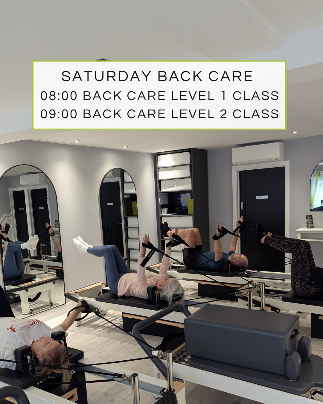 New Back Pain Pilates classes on the Reformer for Beginners starts this Saturday 10th Jan at 08:00am.
We work with Spinal Stenosis, Spondylolisthesis, Scoliosis, Disc Prolapse, Sciatica … and many other spinal conditions, and are happy to liaise with your medical team as appropriate.
Book via our website.
#reformerpilatesclasses #smallgrouppilates #pilatesforbackpain #corestability #rehabpilates #pilatesformen #backpaintreatment #injuryrehabilitation #physioledpilates