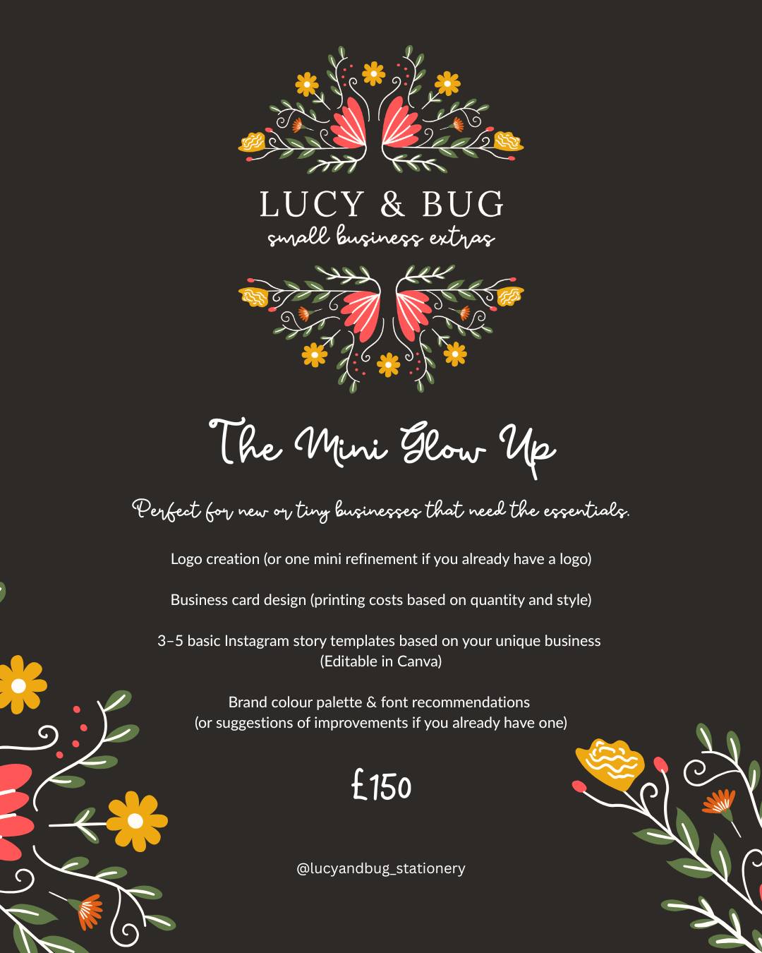 ✨ A fresh start for your small business ✨
If you’re looking at your business thinking “I really want things to feel a bit more together this year” you’re definitely not alone.
Now is such a nice time for a soft reset. Tidying things up, making your branding feel more you, and starting the year feeling a little clearer and more confident, without needing to overhaul absolutely everything at once.
That’s exactly where the Mini Glow Up fits in.
It’s a small, calm refresh for tiny or new businesses who just want the essentials sorted - a logo tidy-up (or a brand new one), a simple colour palette, some easy-to-use story templates and business card design if you need them.
Nothing overwhelming. No big rebrand panic. Just a gentle nudge in the right direction.
If you’ve been putting it off because you didn’t know where to start, or you just want a bit of help getting back into the swing of things after the holidays, I’m always happy to chat it through and see if it feels right for you. 💛
And if now’s not the moment? That’s completely okay too — save it for when it is.
✨
#MiniGlowUp #NewYearReset #SmallBusinessBranding #SmallBizSupport #GentleBranding #BrandRefresh #SmallBizUK #CreativeSmallBusiness #LucyAndBug #NewYearFreshStart