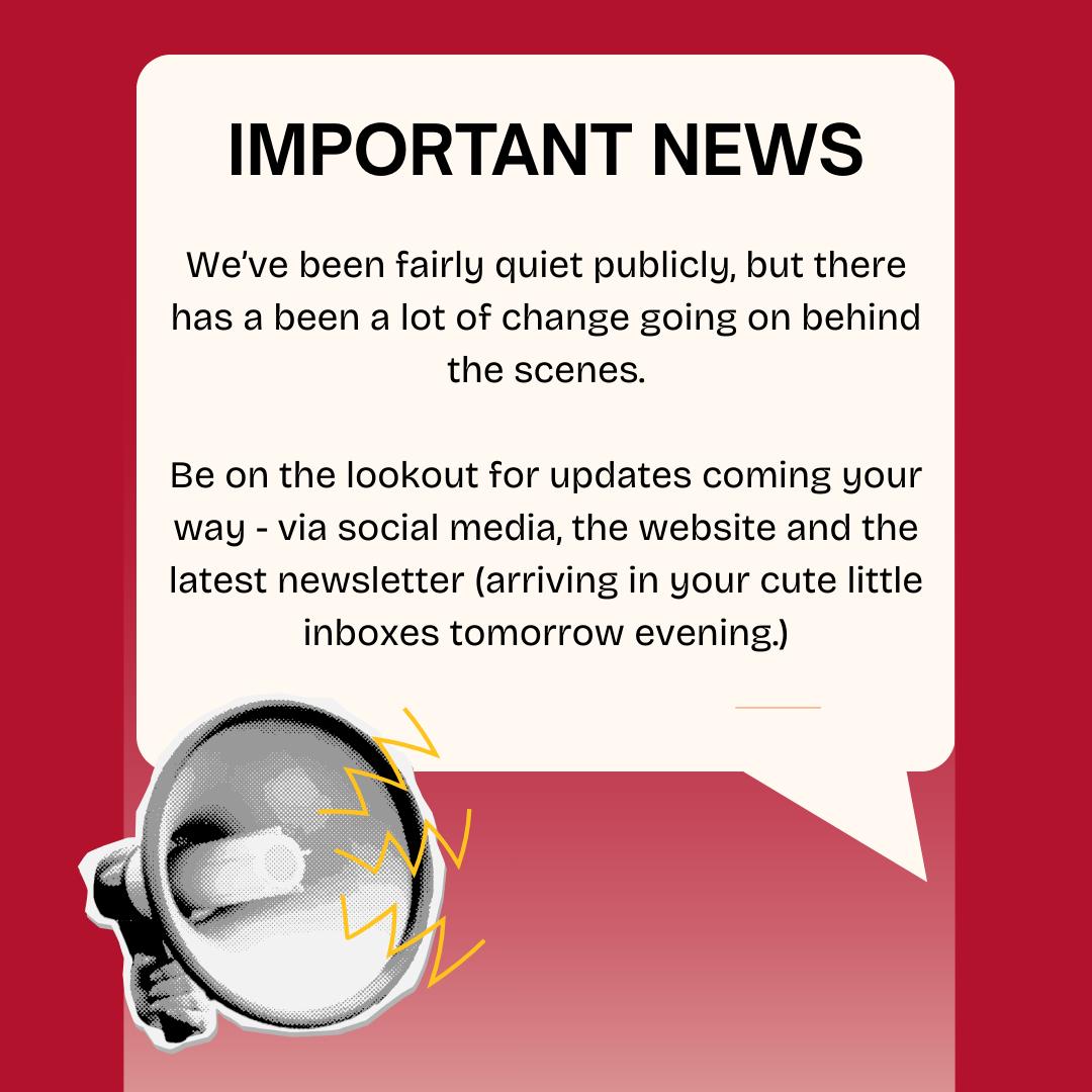 Oh hello there! Welcome to 2026! ❤
We know things have been quiet on our end, but we have so much to share with you! We look forward to connecting with you soon 😊
#disableddancer #neurodivergent #deafdancer #mobility #everybodycandance #movement #improv #accessinthearts #integrated #collaboration #collective #cripart #madart #yegdance #dancefloor
ALT TEXT: A red background with a white speech bubble in the centre. A megaphone is announcing words in the bottom left corner. "IMPORTANT NEWS. We’ve been fairly quiet publicly, but there has a been a lot of change going on behind the scenes. Be on the lookout for updates coming your way - via social media, the website and the latest newsletter (arriving in your cute little inboxes tomorrow evening.)"