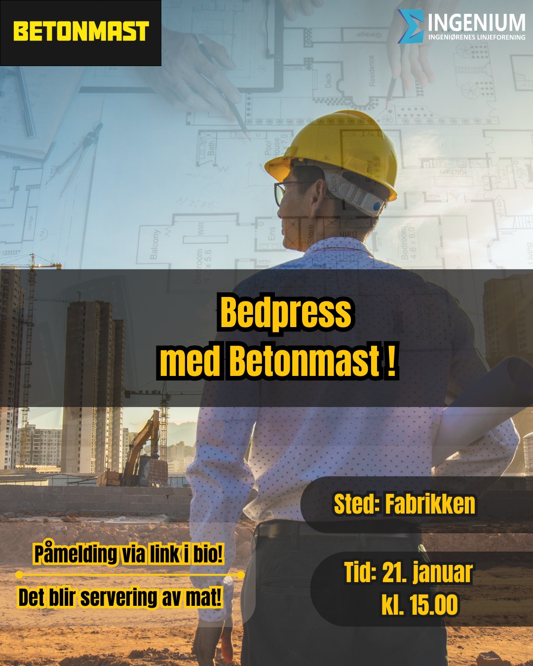 👷♂️ BEDPRESS MED BETONMAST 👷♀️
📍 Sted: Fabrikken
🗓️ Dato: 21. januar
⏰ Tid: 15:00
🍽️ Servering av mat
🔗 Påmelding via link i bio
Betonmast er en av Norges ledende byggentreprenører. Siden oppstarten i 2006 har de vokst til åtte selskaper over hele landet, med rundt 500 ansatte og en omsetning på 4,4 mrd. i 2024.
De jobber med alt fra store boligprosjekter til nærings- og offentlige bygg, og er spesielt sterke innen prosjektutvikling og samspill.
🤔 Nysgjerrig på hvordan det er å jobbe i Betonmast?
Da bør du definitivt komme på bedpress!!😁