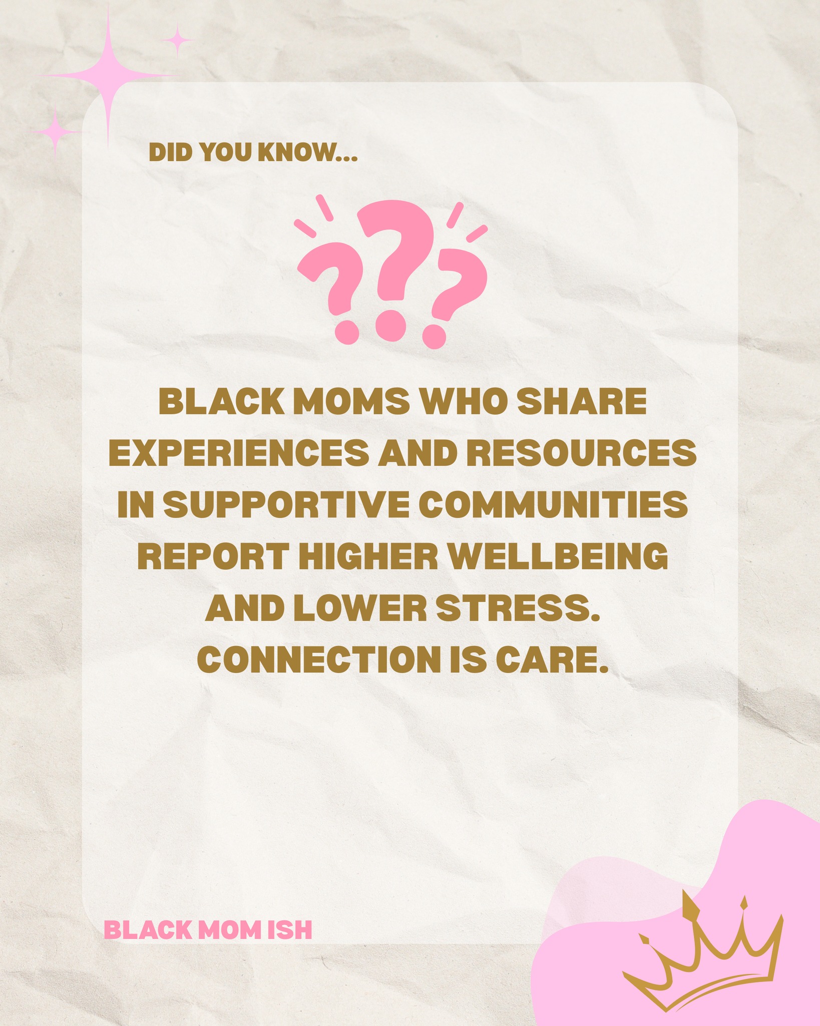 Fact: Black moms who share experiences and resources in supportive communities report higher wellbeing and lower stress. Connection is care. 🤝🏾 #blackcommunity #villagebuilding #blackmomsofig #BlackMomIsh