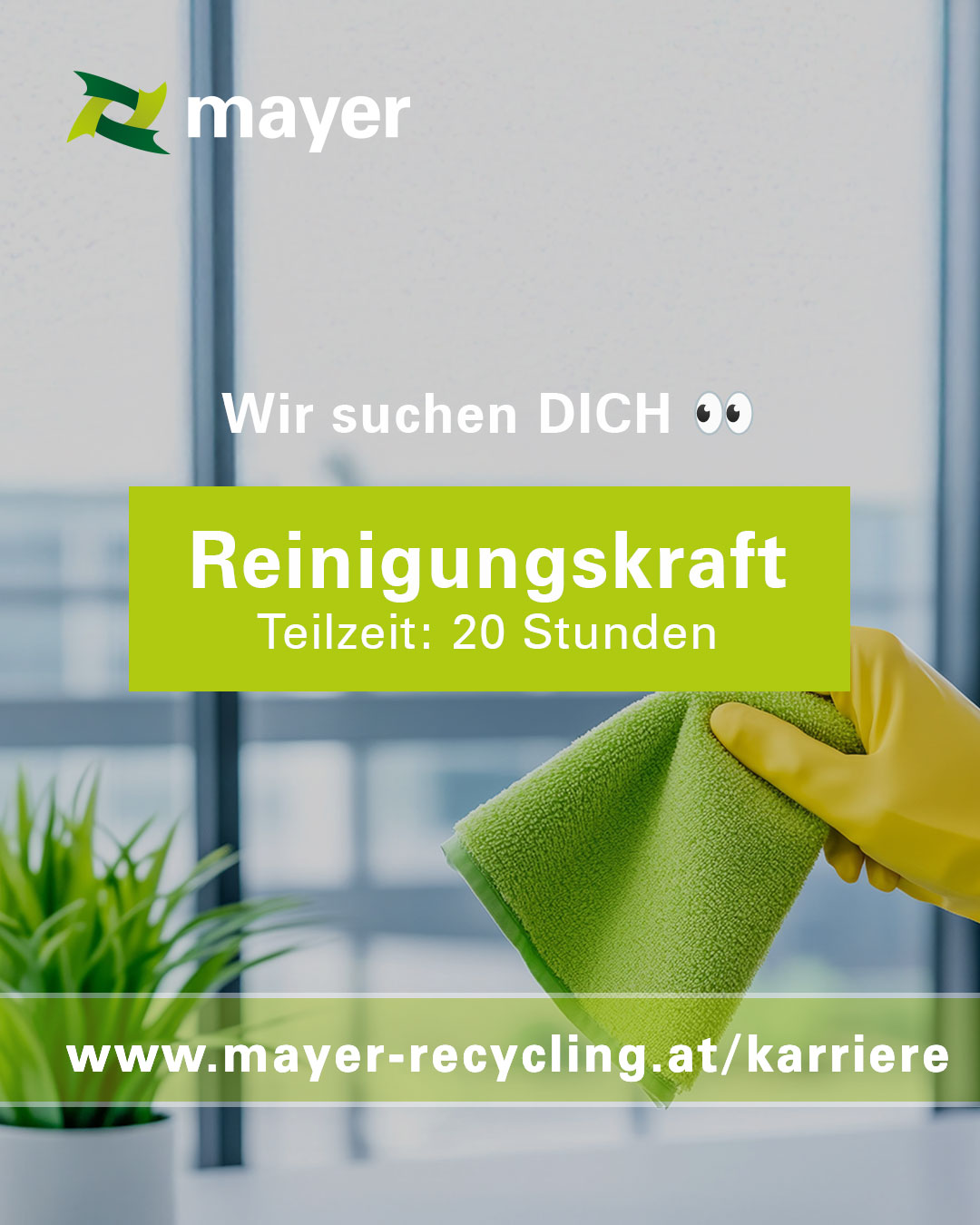 WIR SUCHEN DICH! – Reinigungskraft (m/w/d)
Du hältst gern alles sauber und ordentlich? Dann bist DU genau die richtige Unterstützung für unser Team bei Mayer Recycling in St.Michael!
Deine Aufgaben:
✨ Reinigung von Büros und Aufenthaltsräumen
✨ Pflege von Böden, Oberflächen und Sanitäreinrichtungen
✨ Verbrauchsmaterialien nachfüllen
Was wir bieten:
✅ Faire Bezahlung
✅ Flexible Arbeitszeiten
✅ Ein tolles Team, welches sich auf Dich freut!
👉 Jetzt Bewerben: www.mayer-recycling.at/karriere-reinigungskraft
Wir freuen uns auf Dich! 😊
