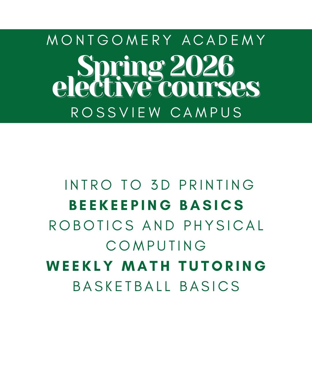 Our Spring 2026 elective courses are now open for registration! We’re excited to offer both returning favorites and brand new classes at both campuses. Click the “Elective Courses” link in our bio to register and learn more about each individual course.