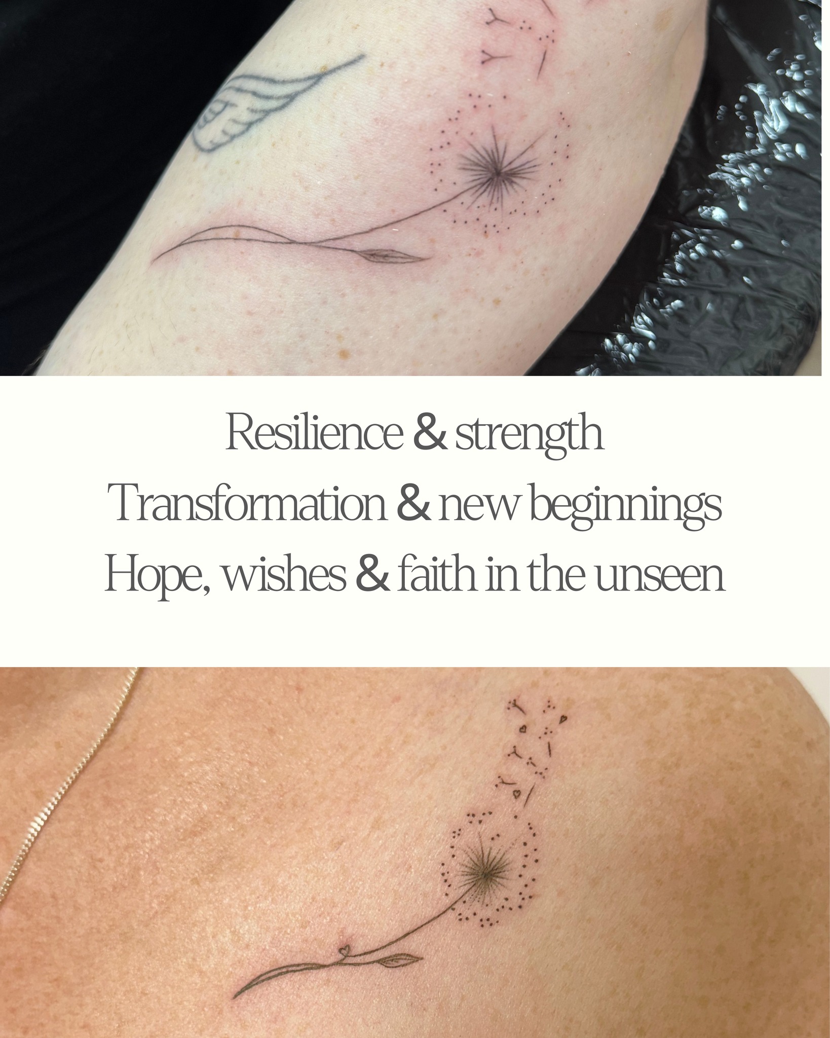 A dandelion carries so much quiet meaning 🌬️
Resilience and strength.
Transformation and new beginnings.
Hope, wishes, and faith in what’s yet to come.
Delicate, intentional, and deeply personal — a gentle reminder that growth often begins in the unseen 🤍
#dandeliontattoo #finelinetattoo #meaningfultattoo #softtattoo #femininetattoo #delicateink #newbeginnings #quietstrength #gentleart #tattooartistuk
